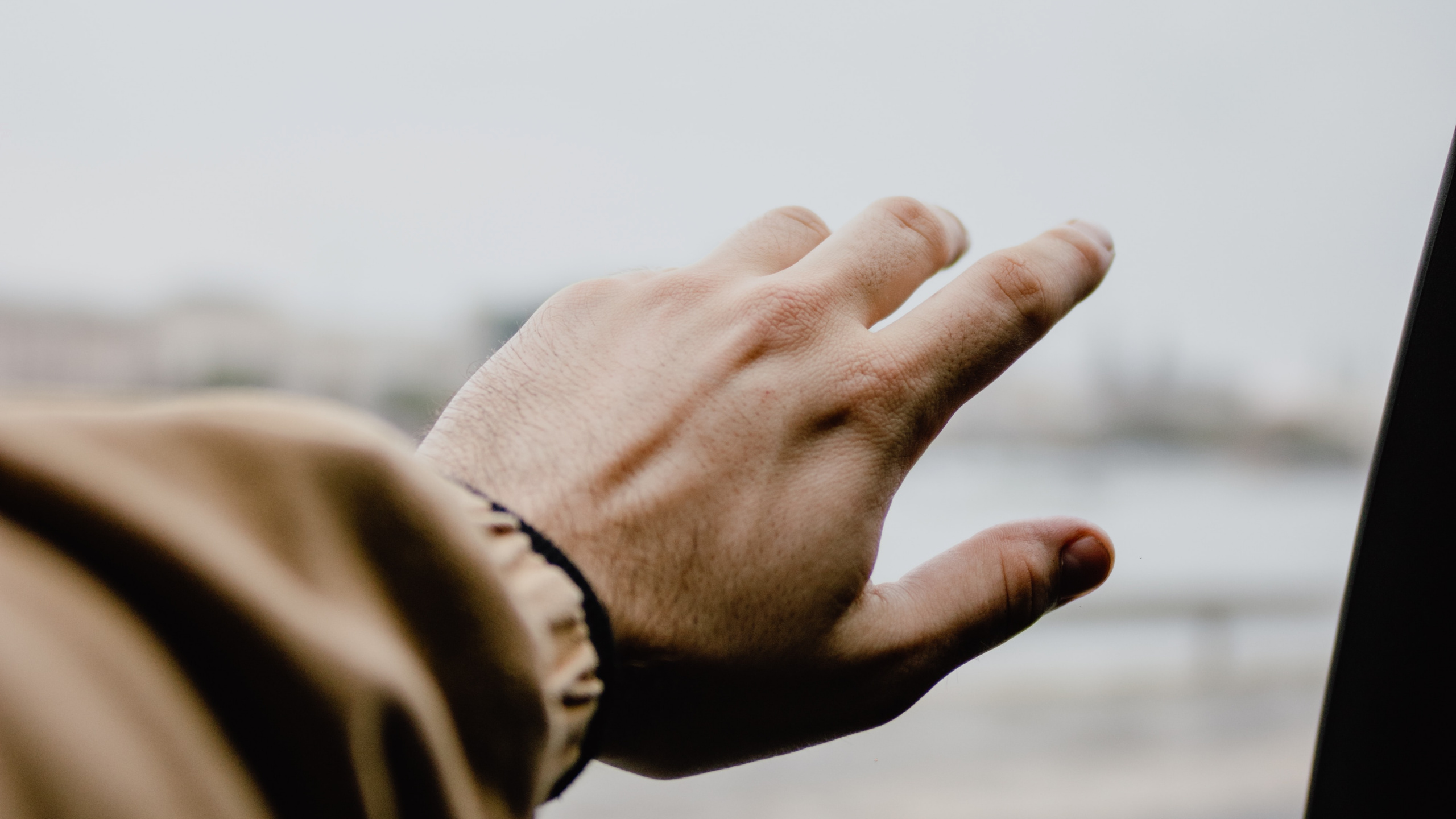 Person in Brauner Jacke Mit Autofenster. Wallpaper in 2560x1440 Resolution