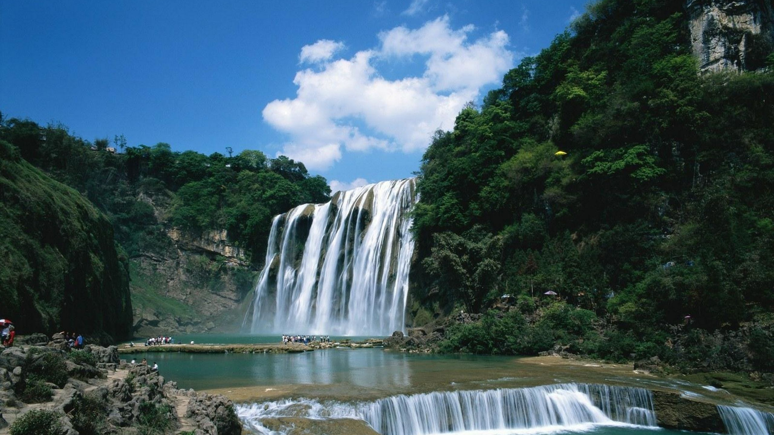 Waterfalls Under Blue Sky and White Clouds During Daytime. Wallpaper in 2560x1440 Resolution