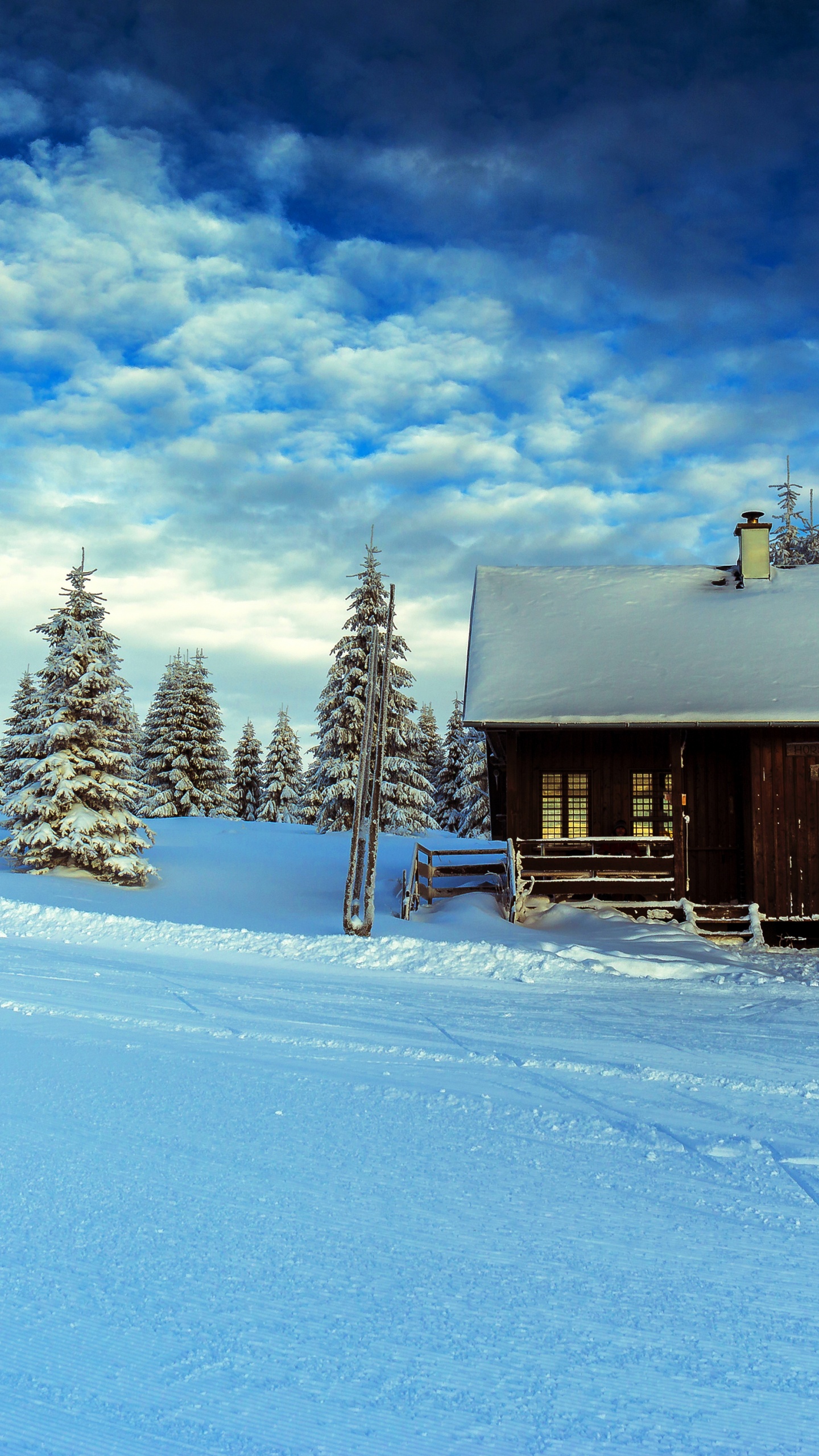 Casa de Madera Marrón Sobre Suelo Cubierto de Nieve Durante el Día. Wallpaper in 1440x2560 Resolution