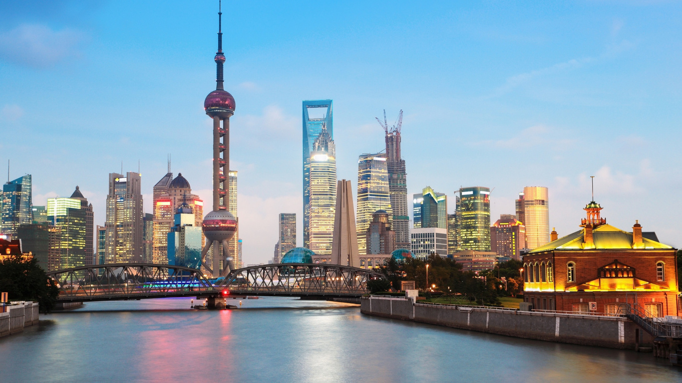 City Skyline During Night Time. Wallpaper in 1366x768 Resolution