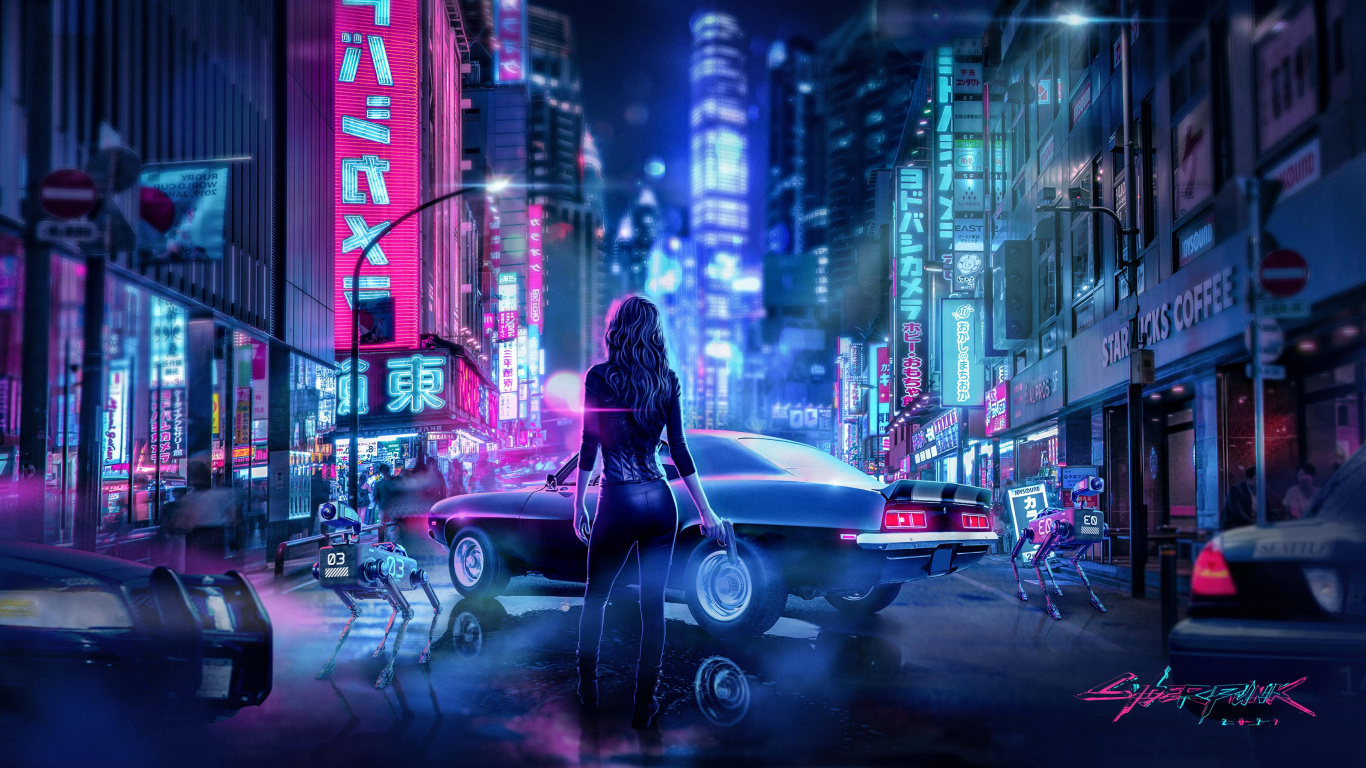 Cyberpunk, Cyberpunk 2077, Cyberpunk 2020, Vaporwave, cd Projekt. Wallpaper in 1366x768 Resolution