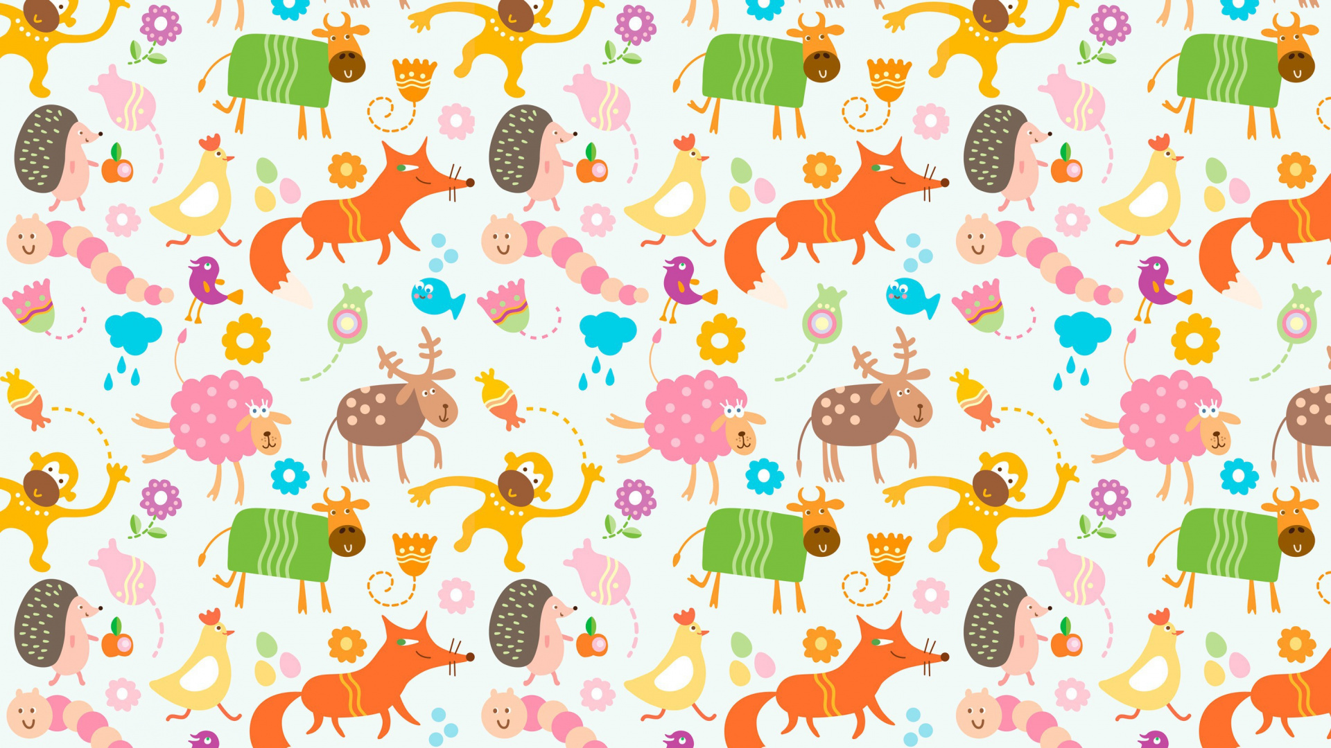 Blanco Verde y Rosa Corazones y Corazones Estampado Textil. Wallpaper in 1920x1080 Resolution