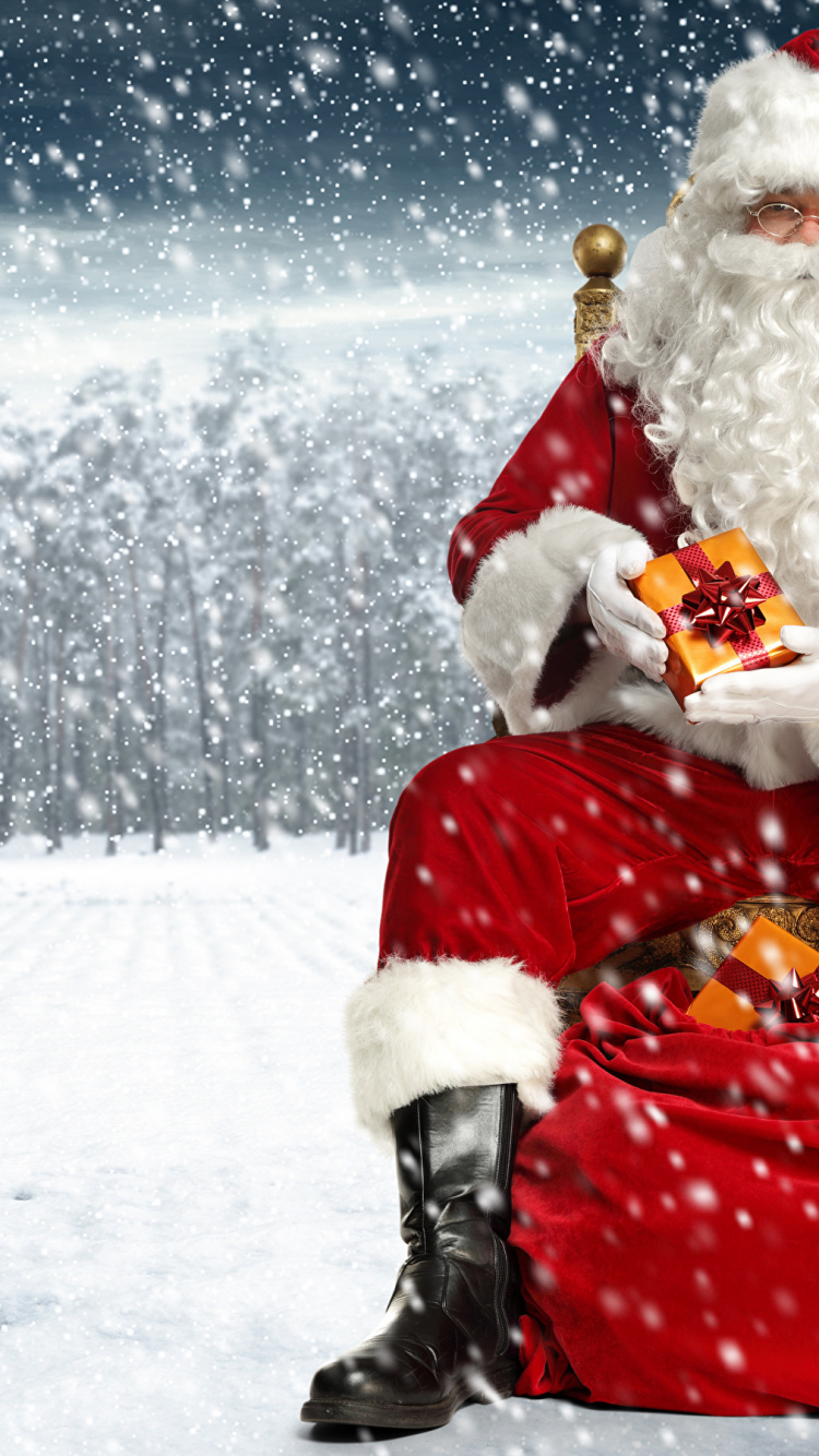 Weihnachtsmann, Weihnachten, Schnee, Winter, Einfrieren. Wallpaper in 750x1334 Resolution