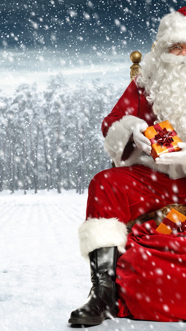 Santa Claus, El Día De Navidad, Nieve, Invierno, Congelación. Wallpaper in 720x1280 Resolution