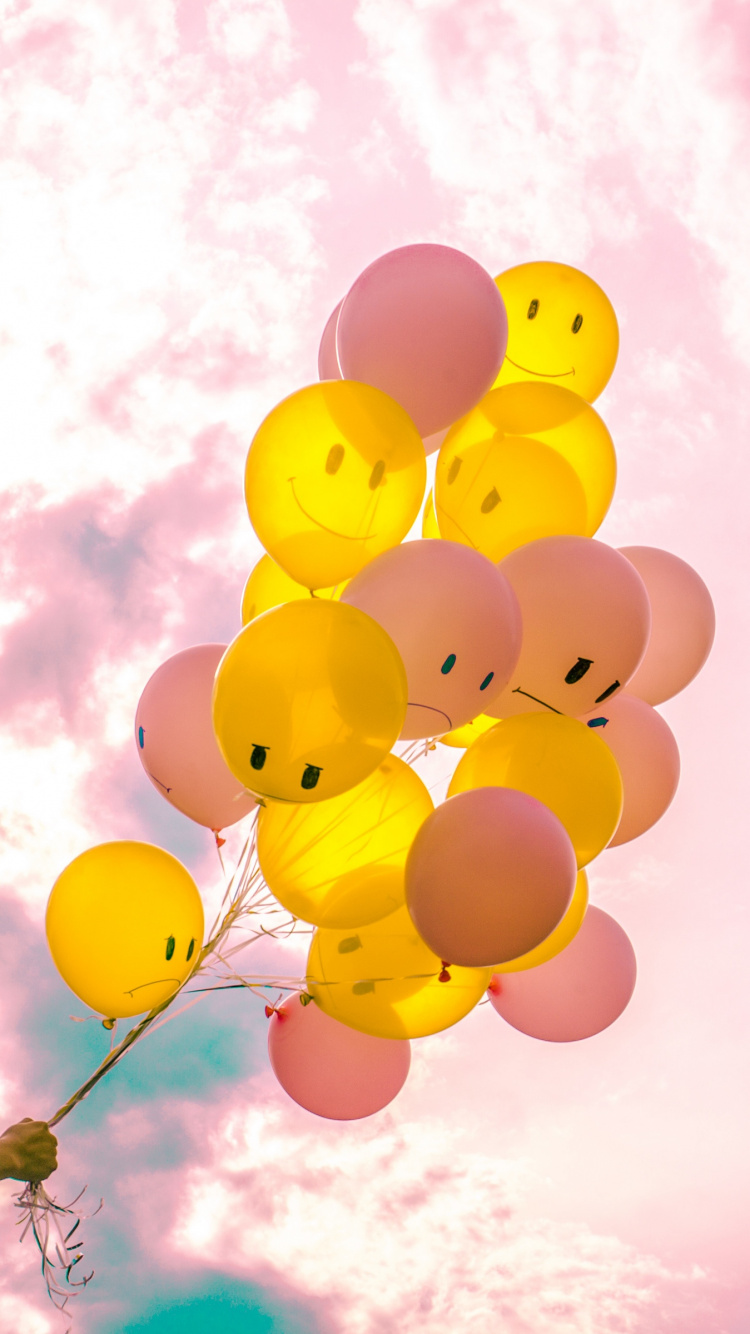 Balloon, Pink, Cloud, Happy, Art. Wallpaper in 750x1334 Resolution