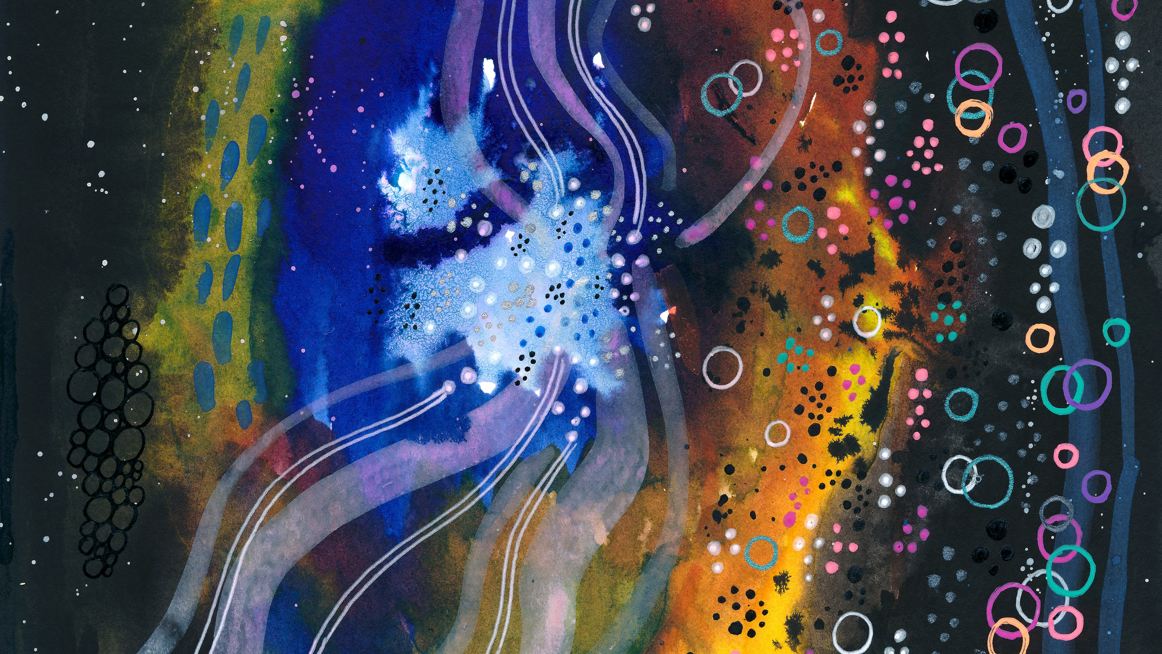 Blue White and Yellow Abstract Painting. Wallpaper in 3840x2160 Resolution