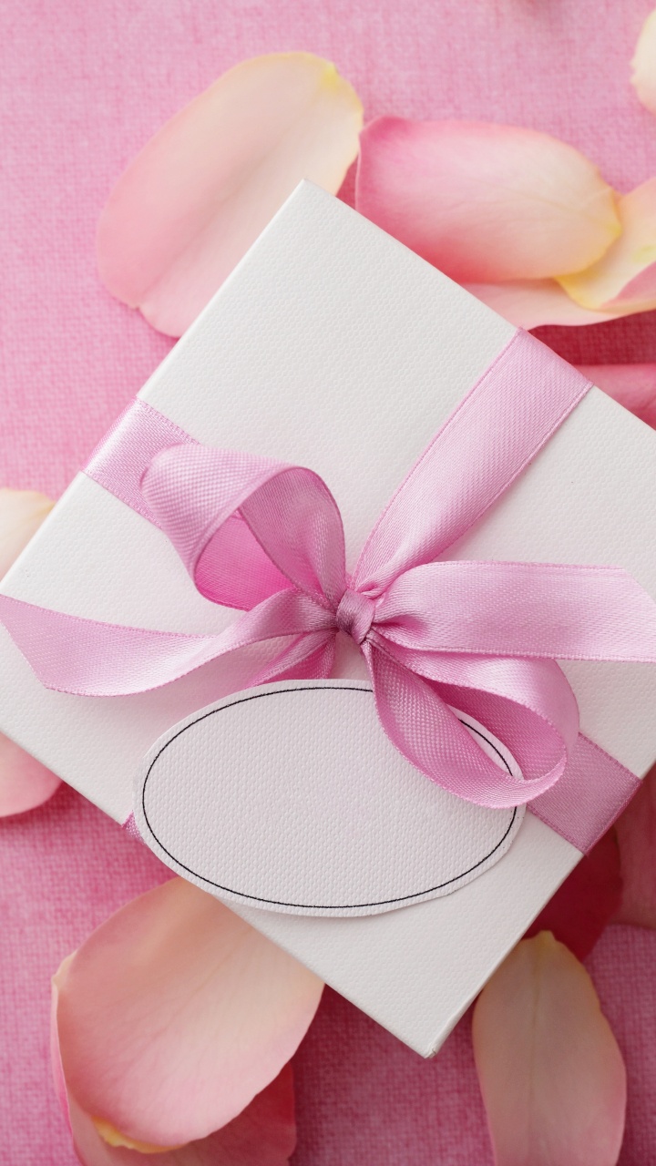 Cadeau, le Jour de Valentines, Ruban, Pink, Pétale. Wallpaper in 720x1280 Resolution