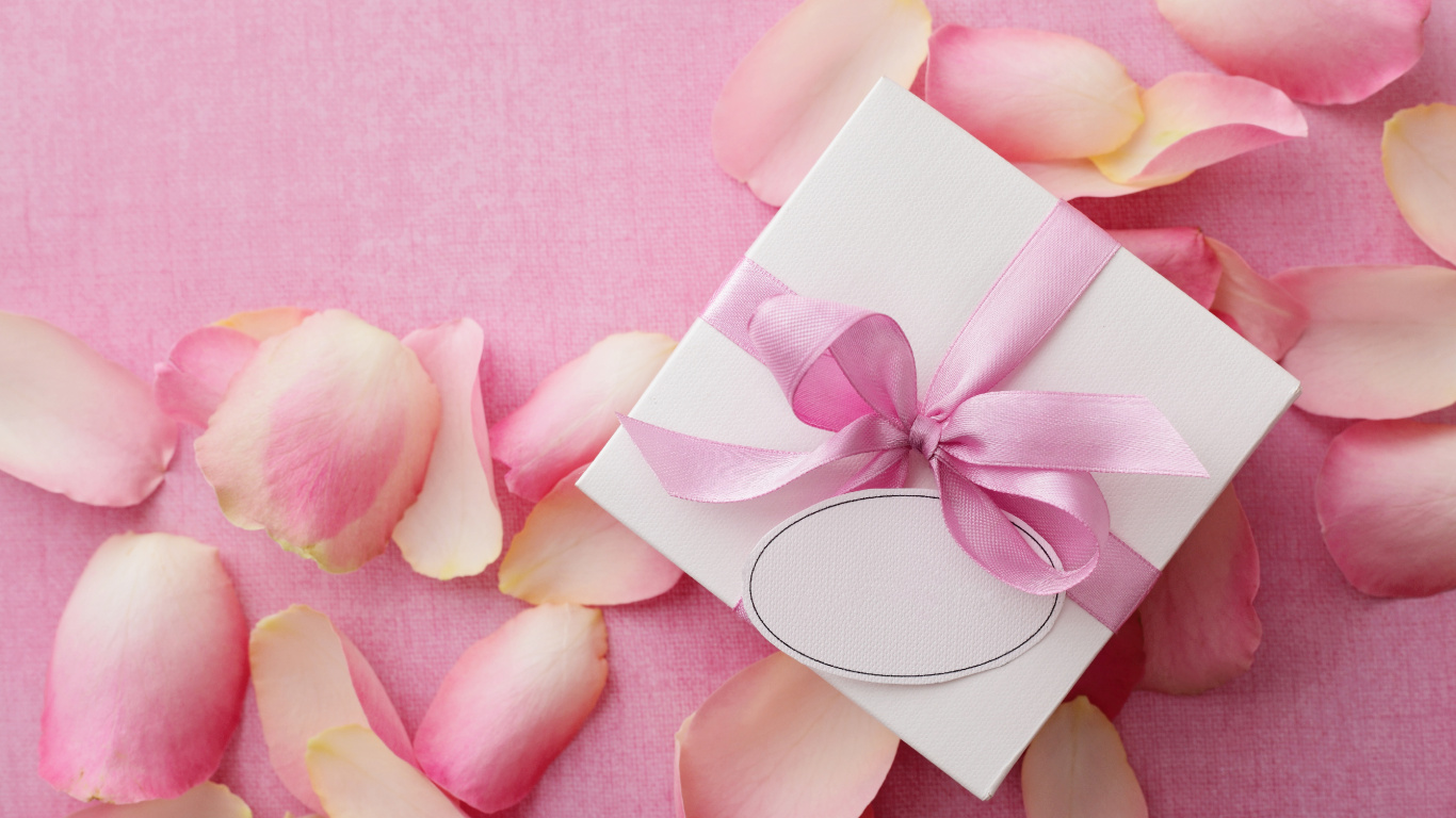 Regalo, el Día de San Valentín, Cinta, Rosa, Pétalo. Wallpaper in 1366x768 Resolution