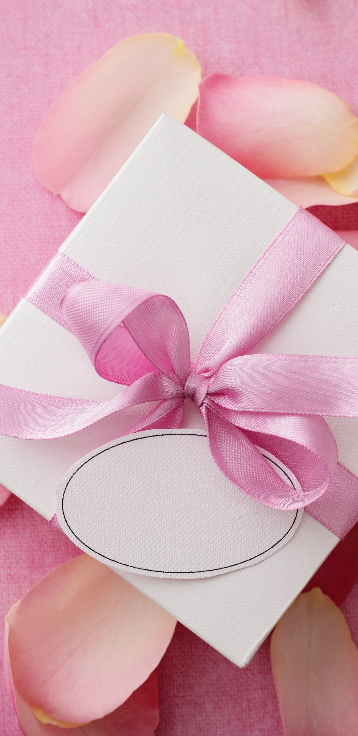 Gift, Valentines Day, Ribbon, Pink, Petal. Wallpaper in 1440x2960 Resolution