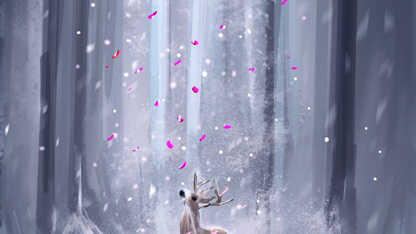 Ciervo Marrón Sobre Suelo Cubierto de Nieve. Wallpaper in 1366x768 Resolution