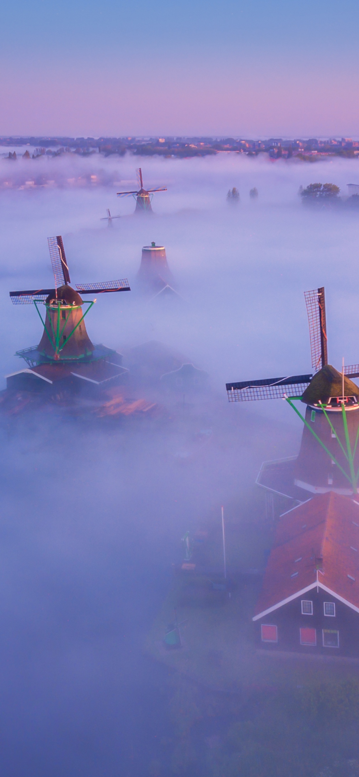 Water, Windmill, Zaanse Schans, Atmosphere, Fog. Wallpaper in 1242x2688 Resolution