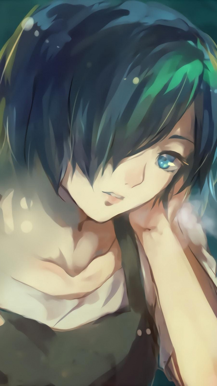 Blauhaariger Männlicher Anime-Charakter. Wallpaper in 750x1334 Resolution