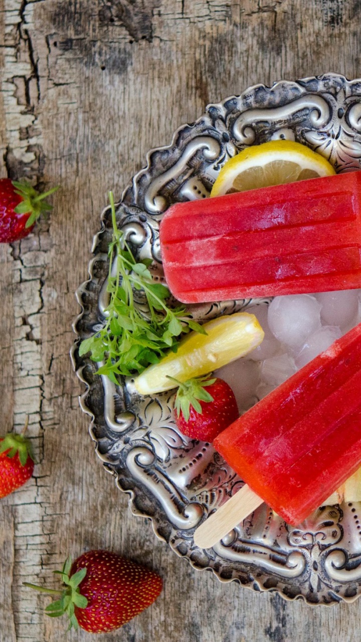 Red and Yellow Ice Cubes on Silver Round Tray. Wallpaper in 720x1280 Resolution