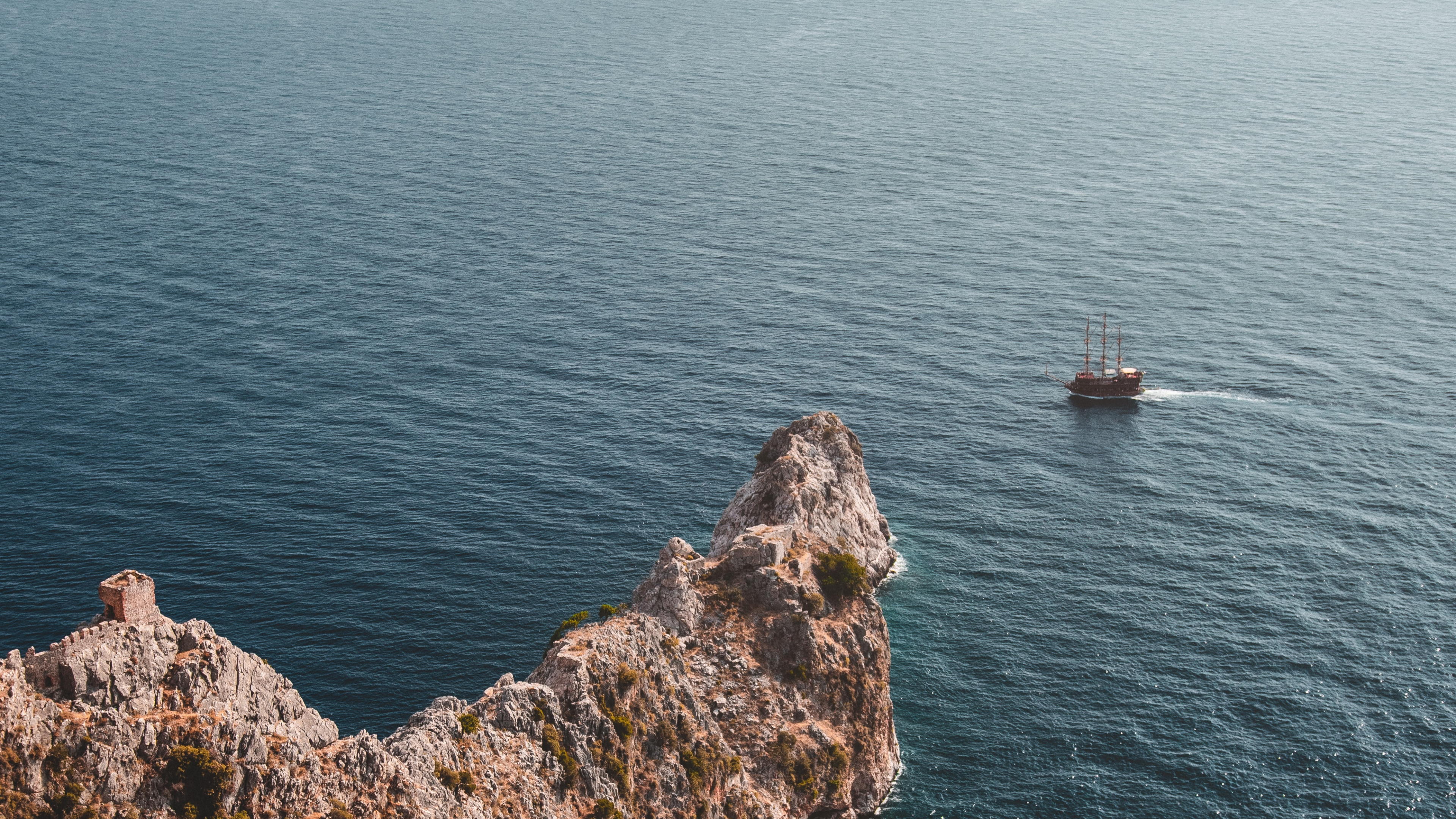 Tip of Alanya Peninsula, Alanya, Sea, Coast, Cliff. Wallpaper in 3840x2160 Resolution