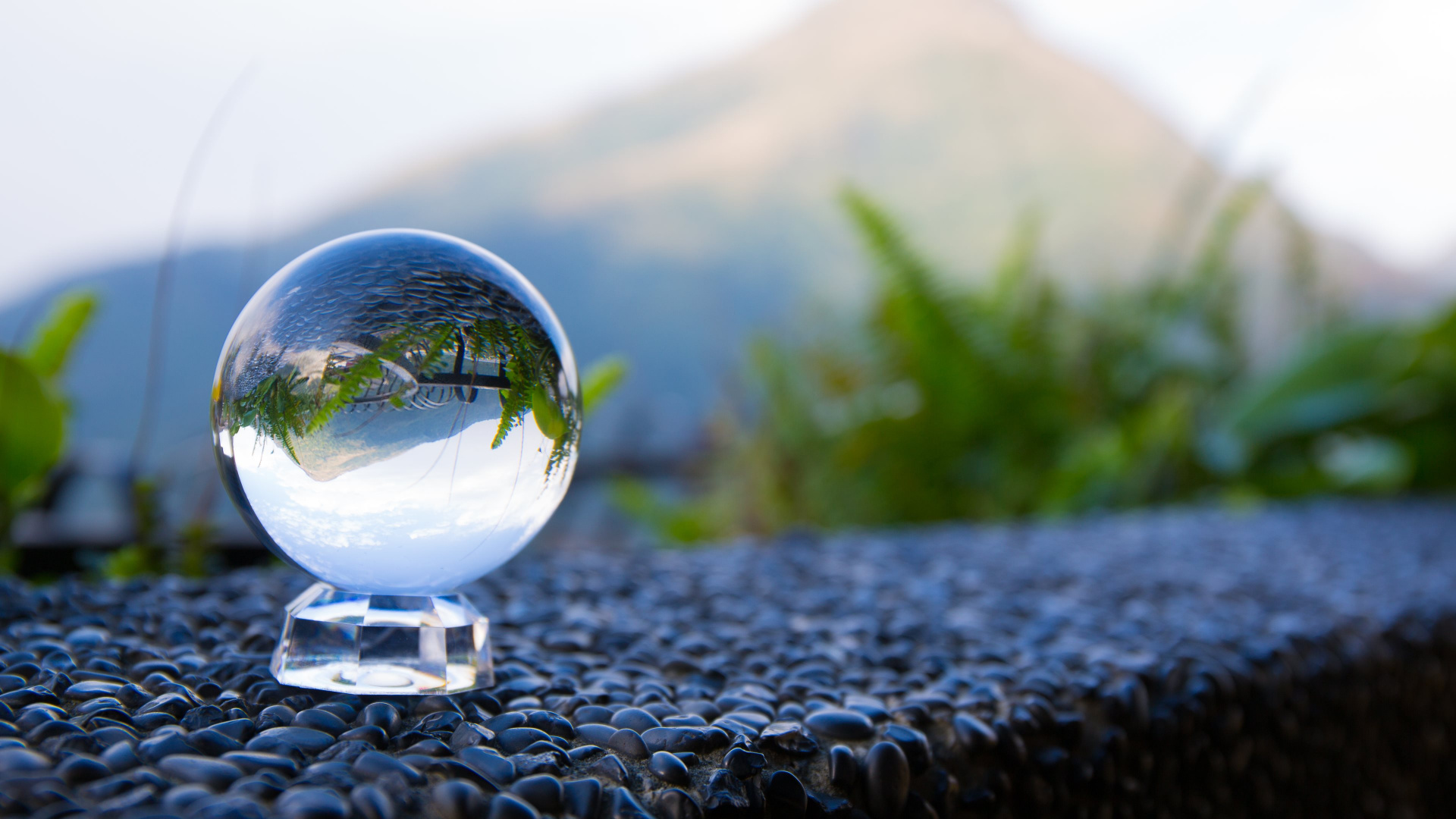 Clear Glass Ball on Black and White Stone. Wallpaper in 1920x1080 Resolution