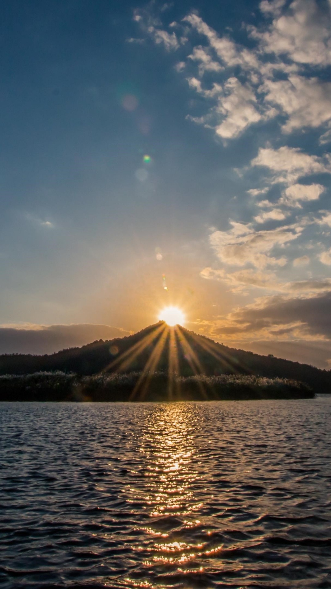 Sunset Lake Mountain, Sunset, Mountain, Nature, Lake. Wallpaper in 1080x1920 Resolution