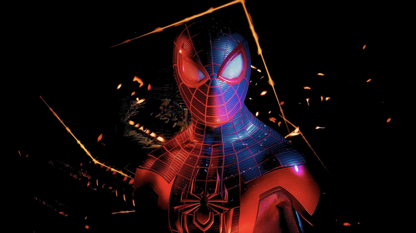 OLED, Spider-man, 艺术, 电蓝色的, 空间 壁纸 1366x768 允许
