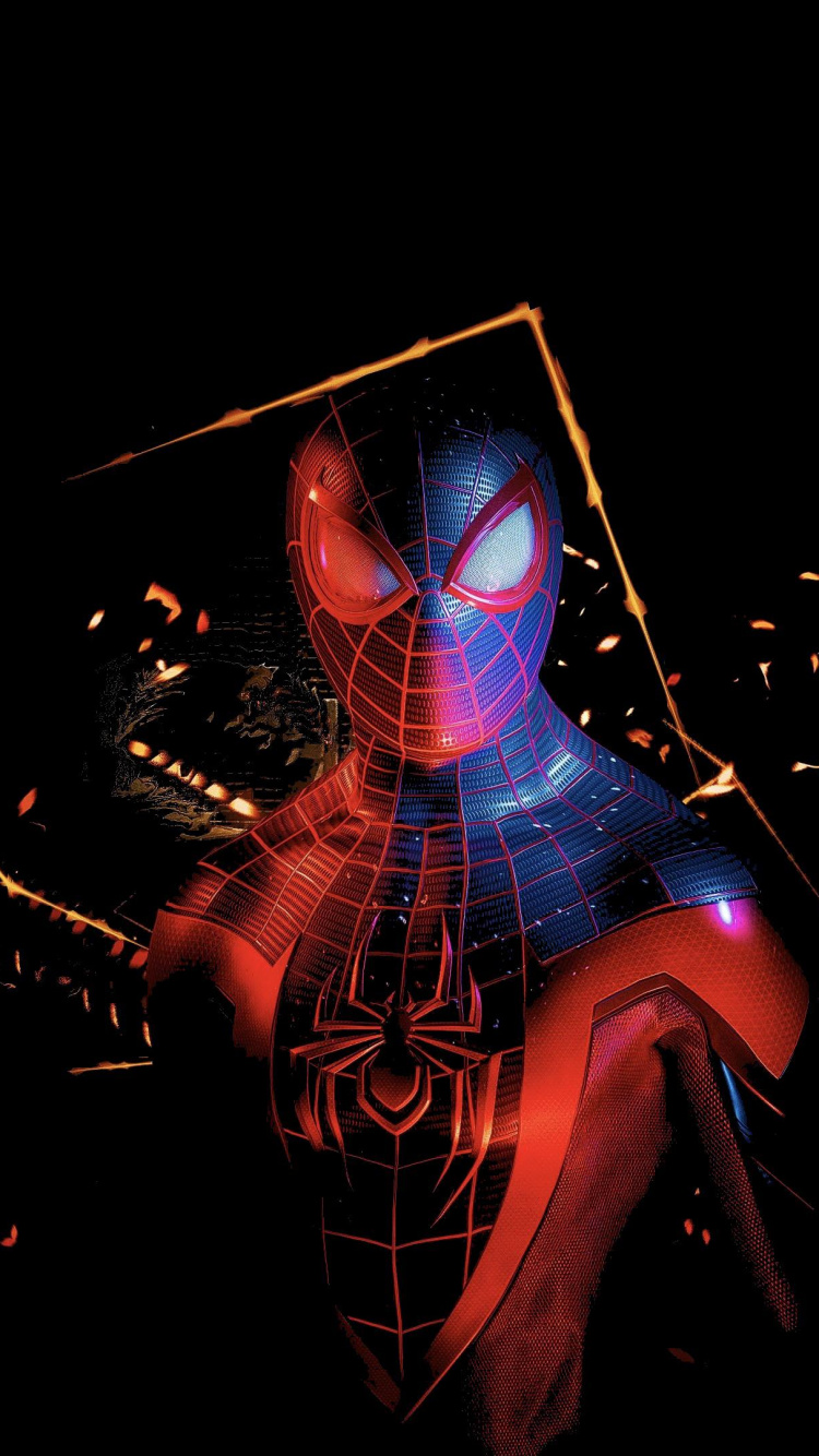 OLED, Spider-man, 艺术, 电蓝色的, 空间 壁纸 750x1334 允许