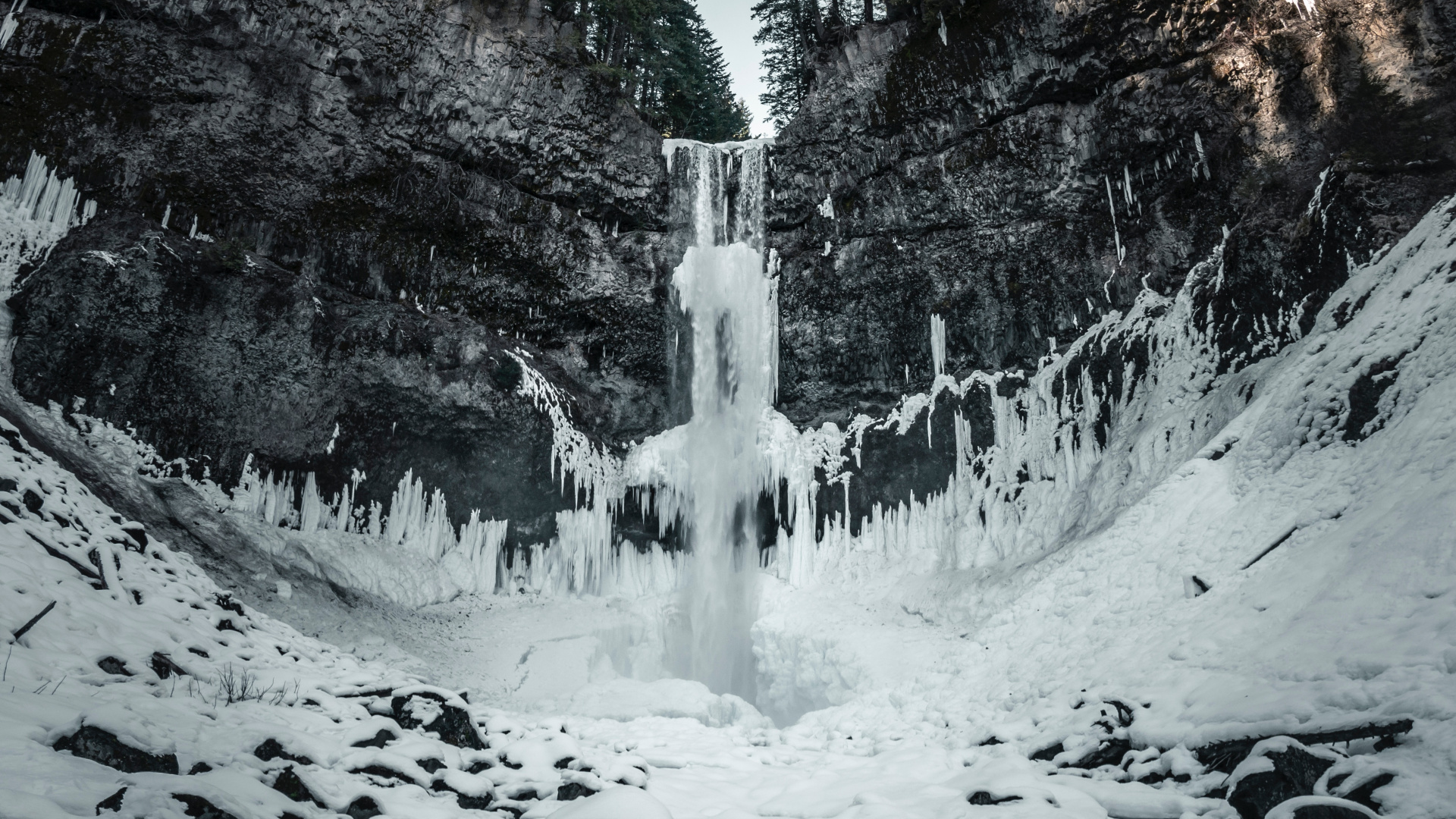 Wasserfall, Natur, Wasser, Winter, Schnee. Wallpaper in 1920x1080 Resolution