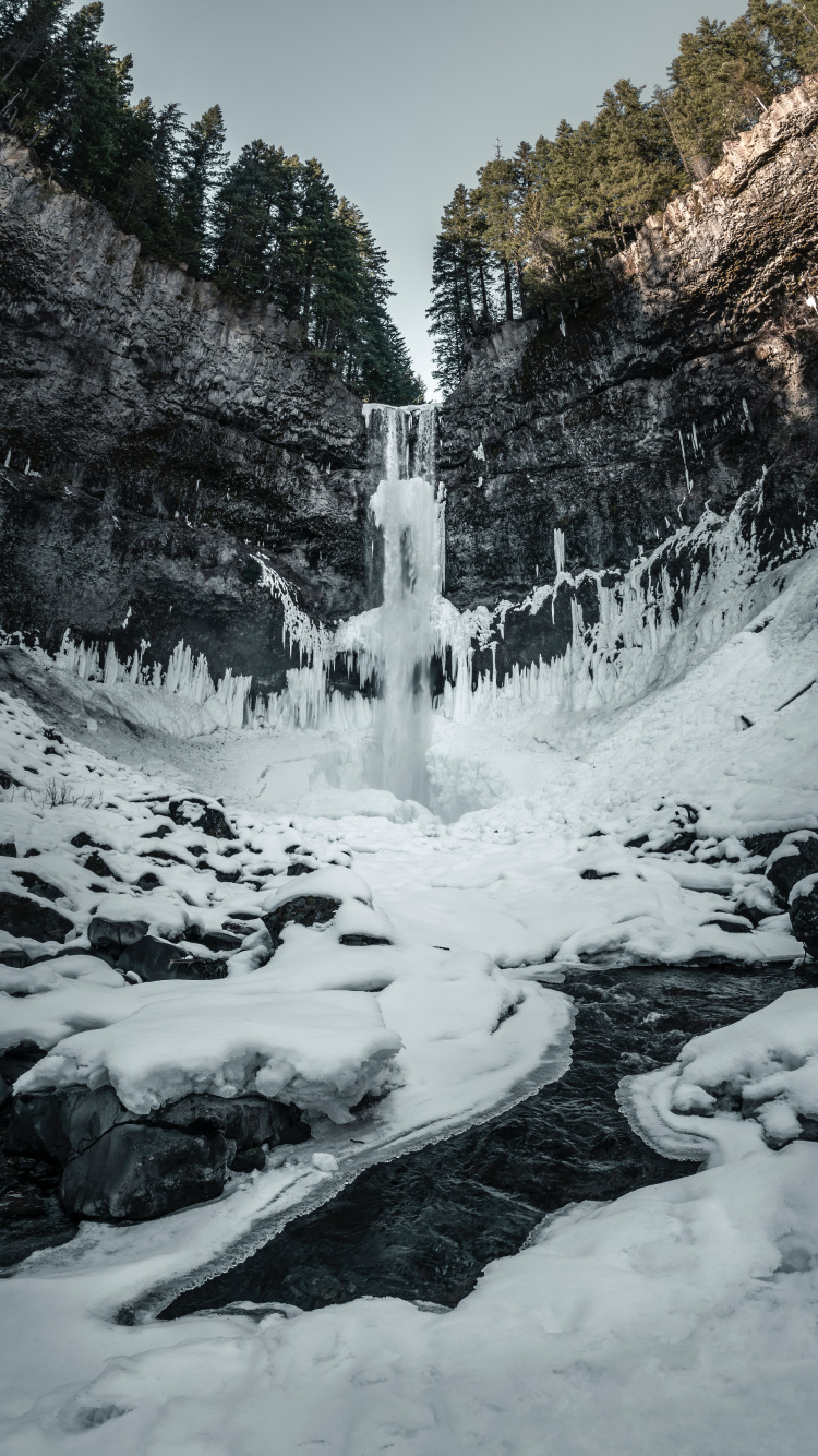 Wasserfall, Natur, Wasser, Winter, Schnee. Wallpaper in 750x1334 Resolution