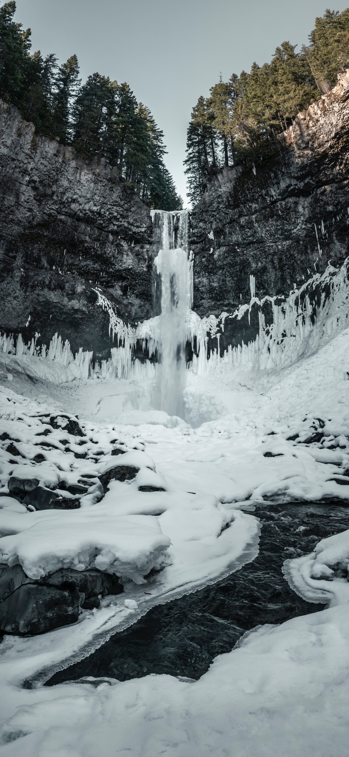 Waterfall, Nature, Water, Winter, Snow. Wallpaper in 1125x2436 Resolution