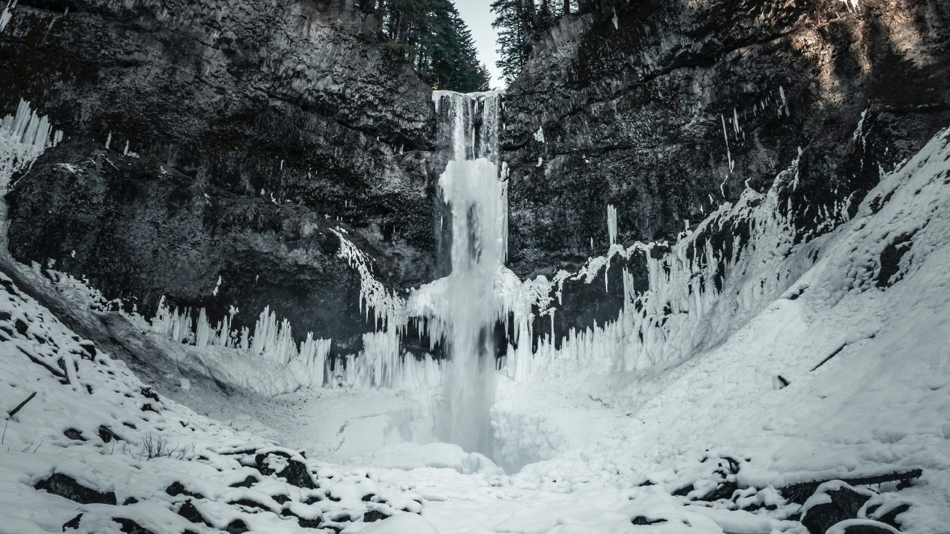 Waterfall, Nature, Water, Winter, Snow. Wallpaper in 1366x768 Resolution