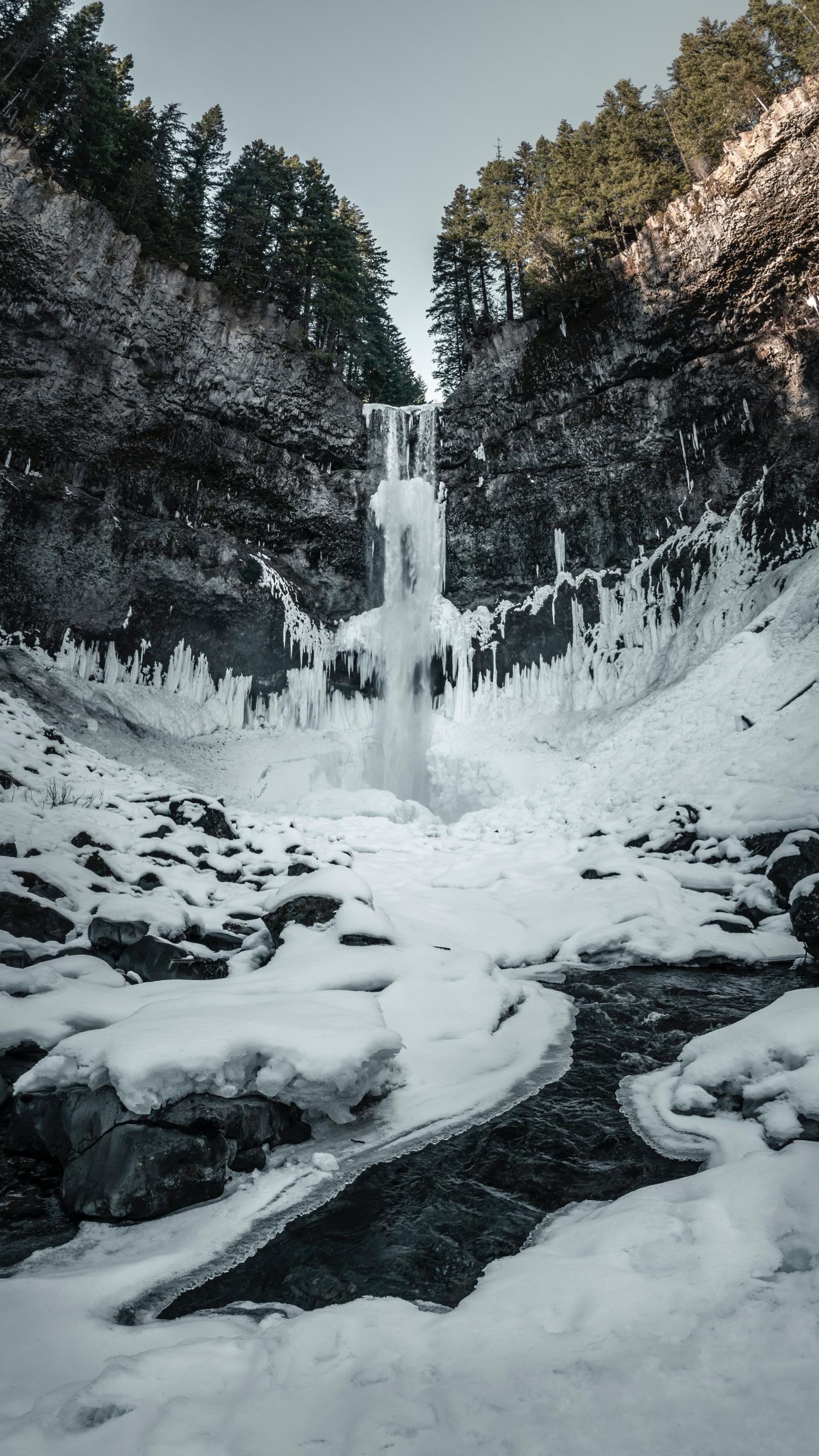 Waterfall, Nature, Water, Winter, Snow. Wallpaper in 1440x2560 Resolution