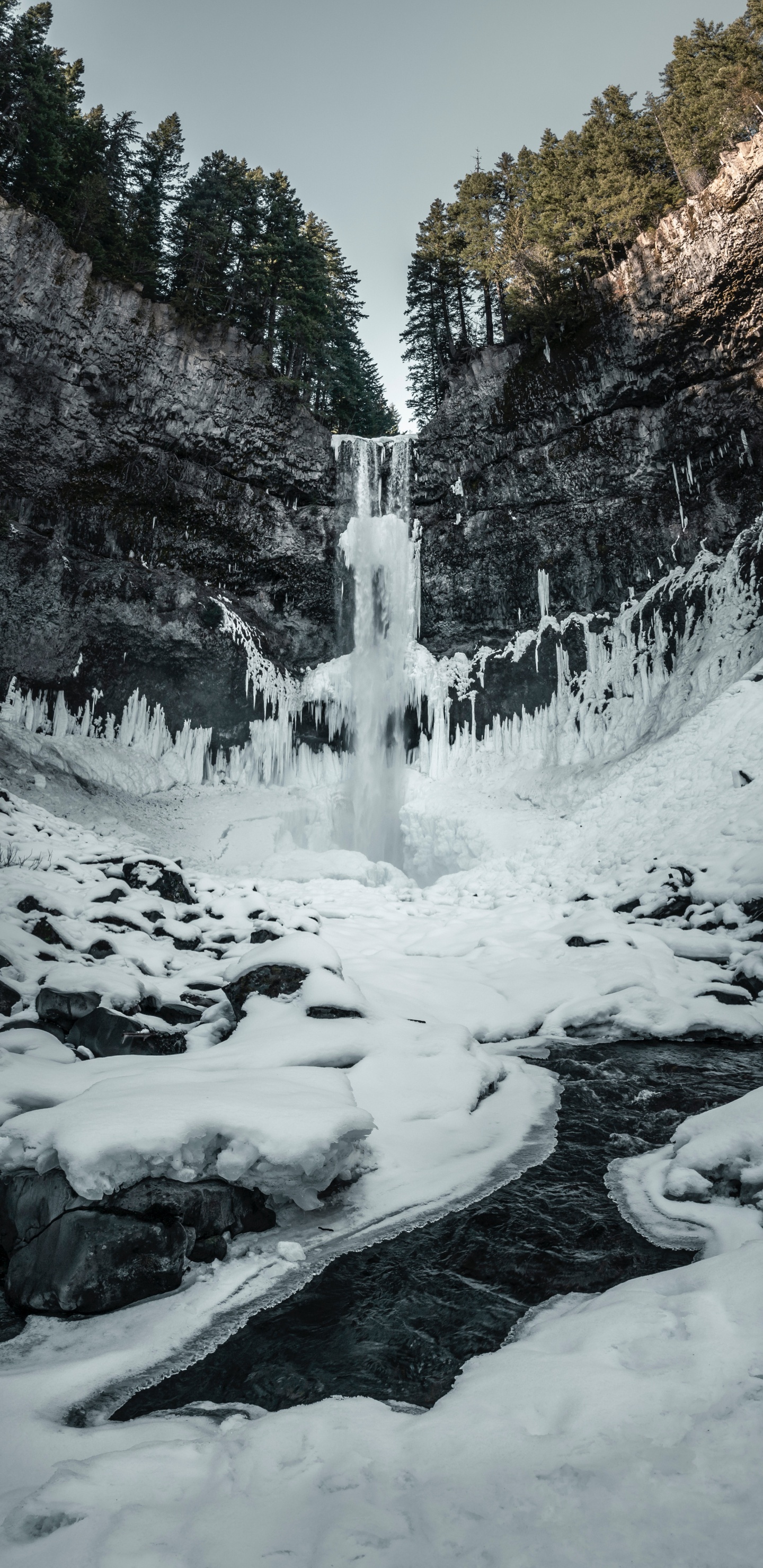 Waterfall, Nature, Water, Winter, Snow. Wallpaper in 1440x2960 Resolution