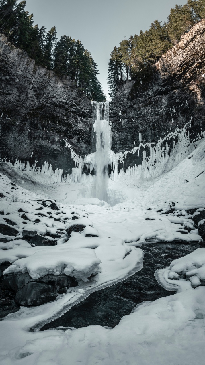 Waterfall, Nature, Water, Winter, Snow. Wallpaper in 720x1280 Resolution