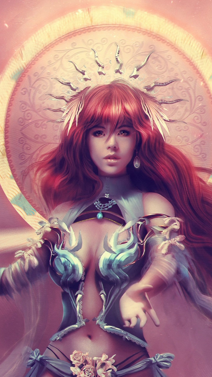 Woman in Blue and White Dress With Wings Illustration. Wallpaper in 720x1280 Resolution