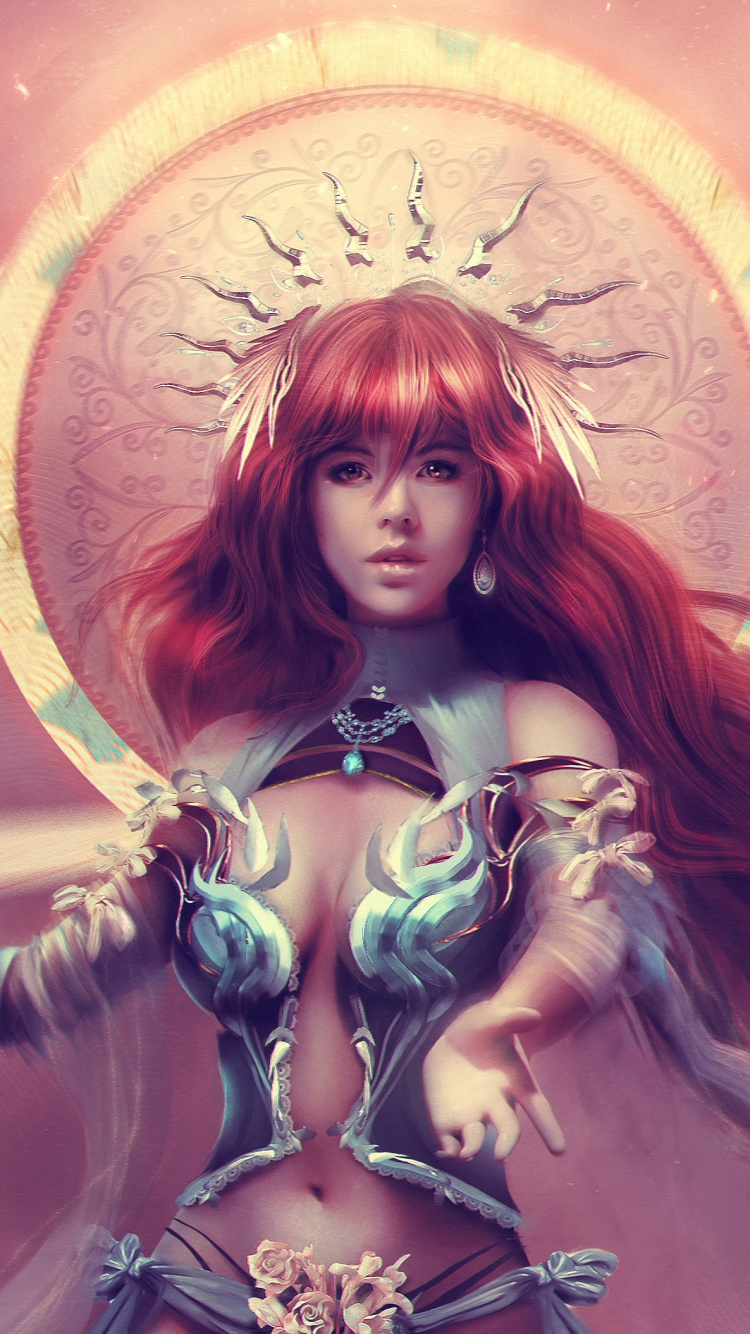 Frau im Blau-weißen Kleid Mit Flügelillustration. Wallpaper in 750x1334 Resolution