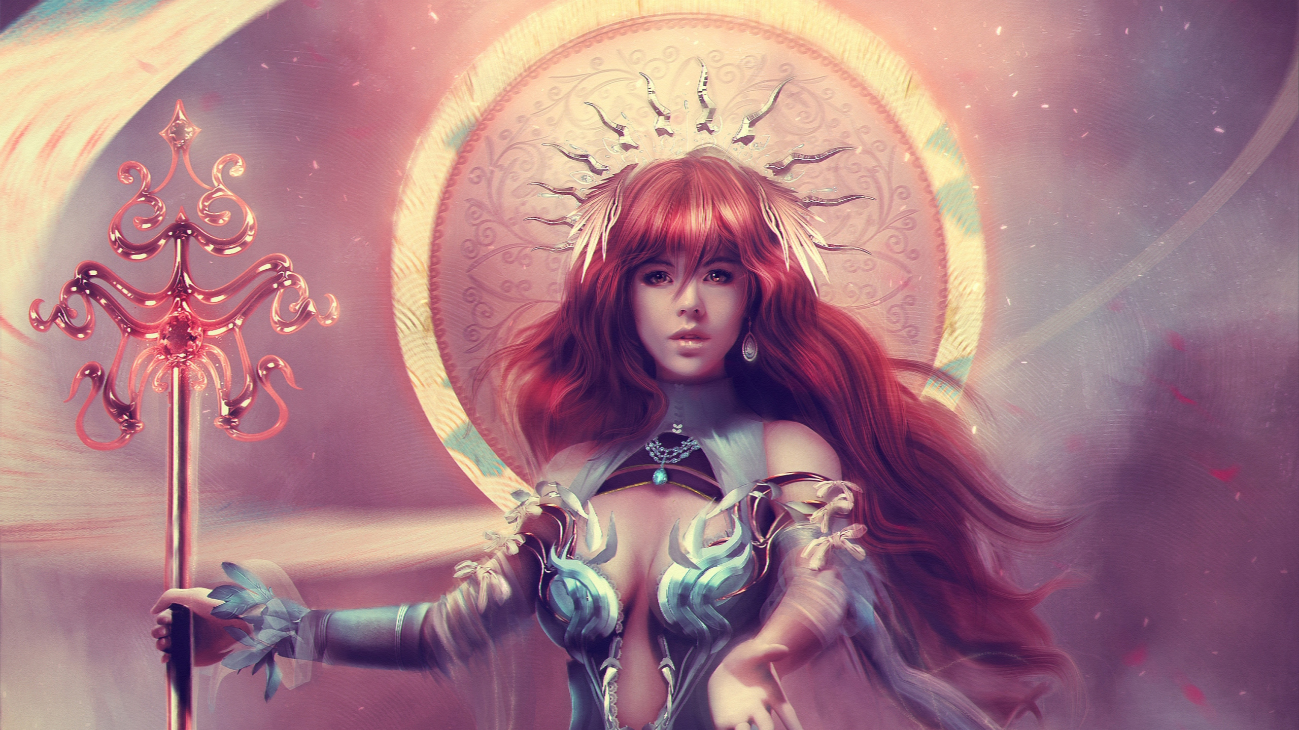 Femme en Robe Bleue et Blanche Avec Illustration D'ailes. Wallpaper in 2560x1440 Resolution