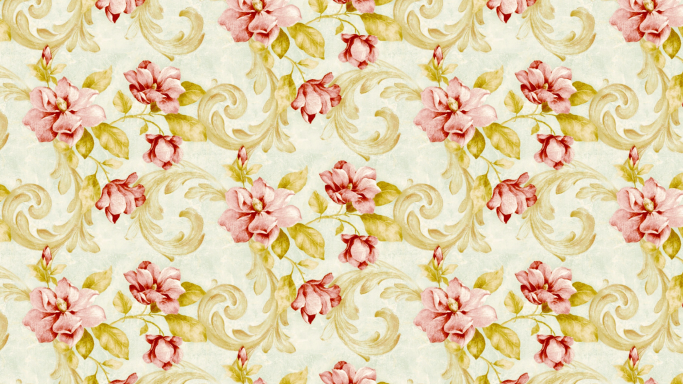 Textil Floral Blanco Rosa y Verde. Wallpaper in 1366x768 Resolution