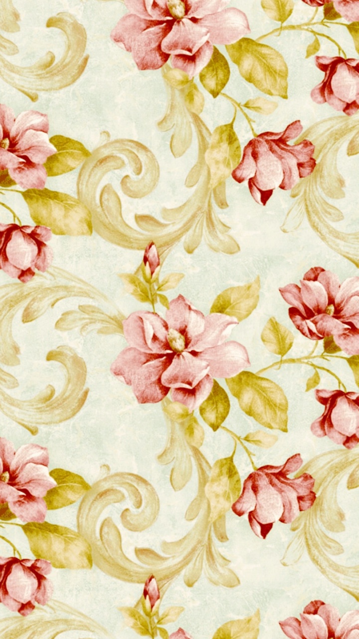 Textil Floral Blanco Rosa y Verde. Wallpaper in 720x1280 Resolution