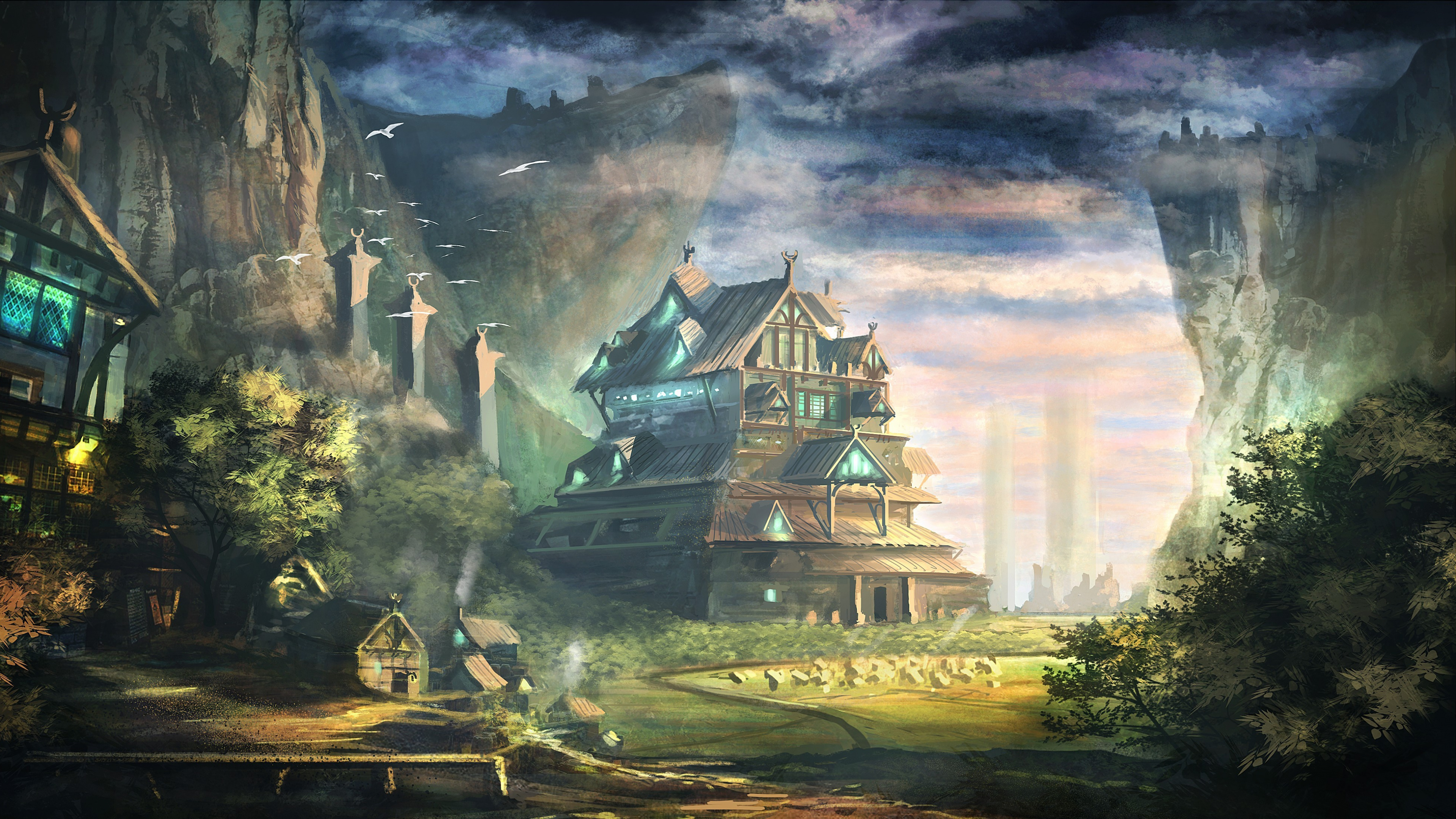 Peinture Maison Blanche et Noire. Wallpaper in 3840x2160 Resolution