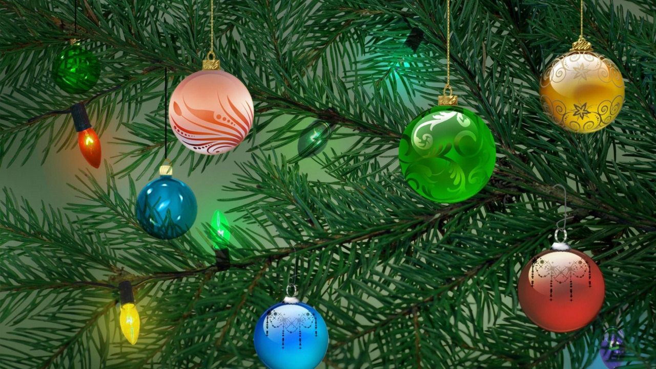Décoration de Noël, Arbre de Noël, Guirlande, Sapin, Evergreen. Wallpaper in 1280x720 Resolution