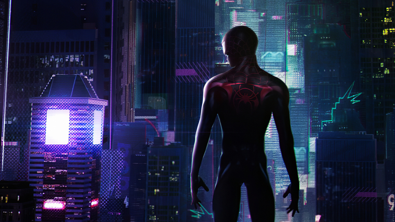 Spider-man, 超级英雄, 紫色的, 性能, 数字合成 壁纸 1366x768 允许