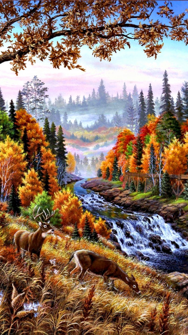 Óleo, Arte, Paisaje Natural, Naturaleza, Río. Wallpaper in 720x1280 Resolution