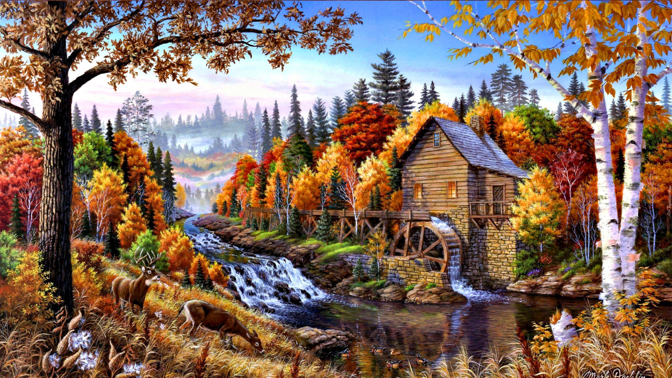 Painting, Oil Painting, Art, Natural Landscape, Nature. Wallpaper in 1366x768 Resolution