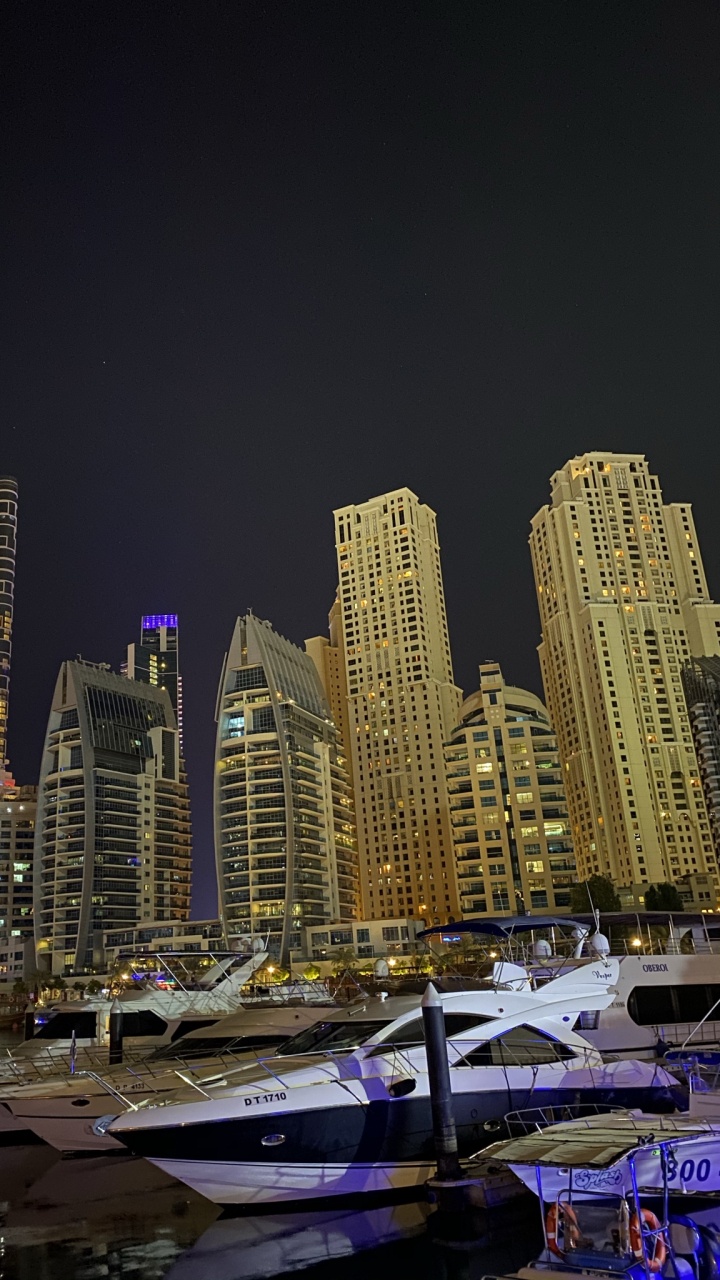 Dubai, Dubai Marina, Body of Water, Night, Winter. Wallpaper in 720x1280 Resolution