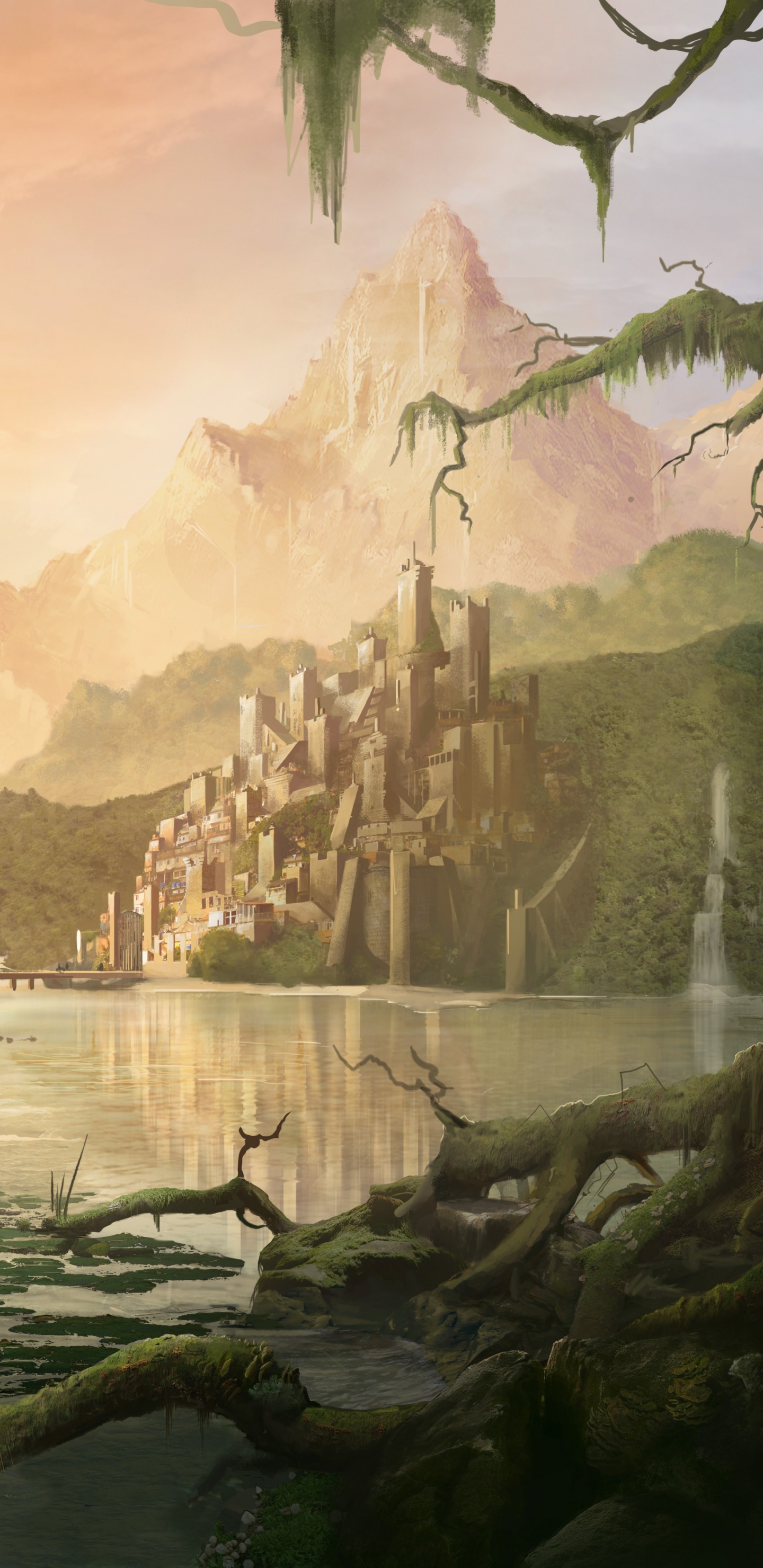 Wasserfälle in Der Nähe Von Grünen Bäumen Tagsüber. Wallpaper in 1440x2960 Resolution