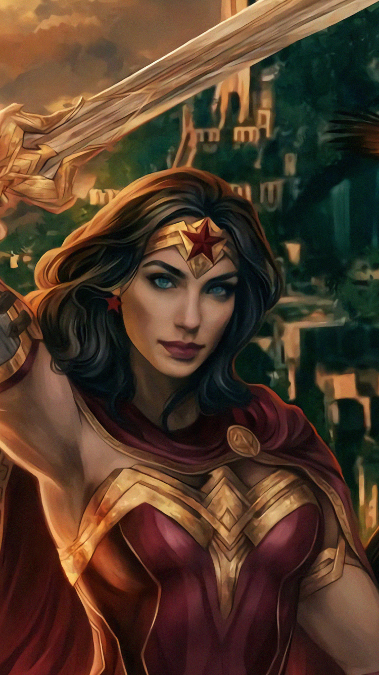 Mujer en Vestido Rojo y Marrón Sosteniendo Una Espada. Wallpaper in 750x1334 Resolution
