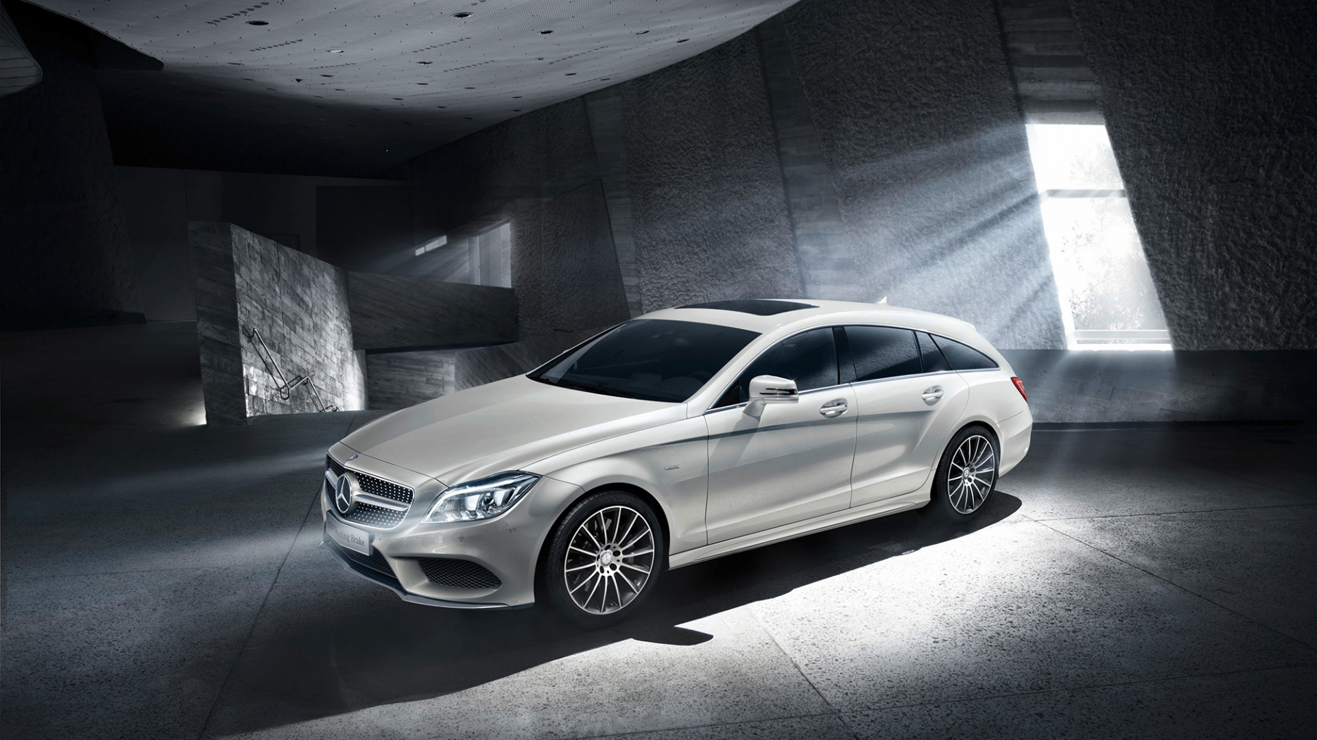 Silver Mercedes Benz Coupe Parked Beside Gray Concrete Wall. Wallpaper in 1920x1080 Resolution