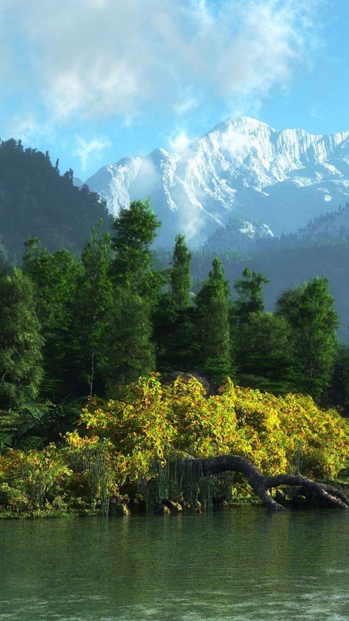Green Trees Near Lake and Mountain Under Blue Sky During Daytime. Wallpaper in 720x1280 Resolution