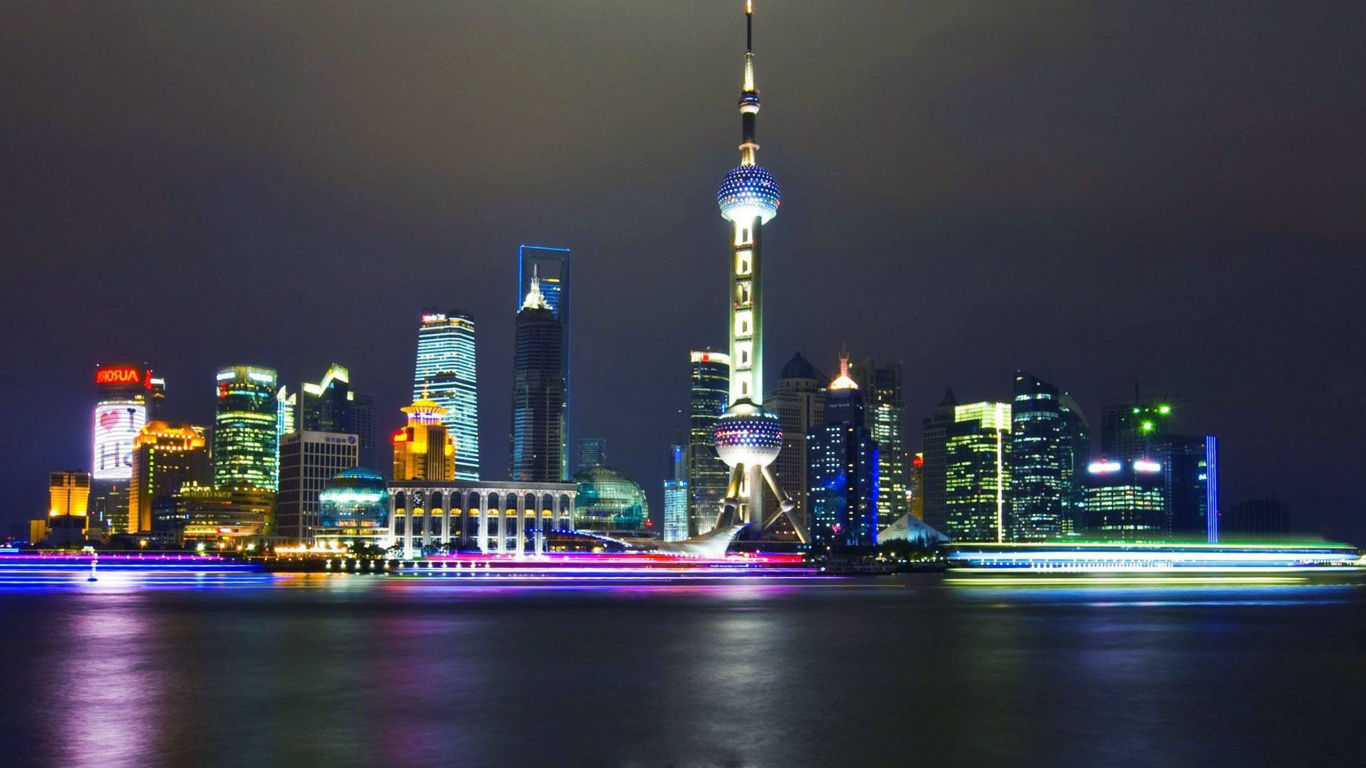 City Skyline During Night Time. Wallpaper in 1366x768 Resolution