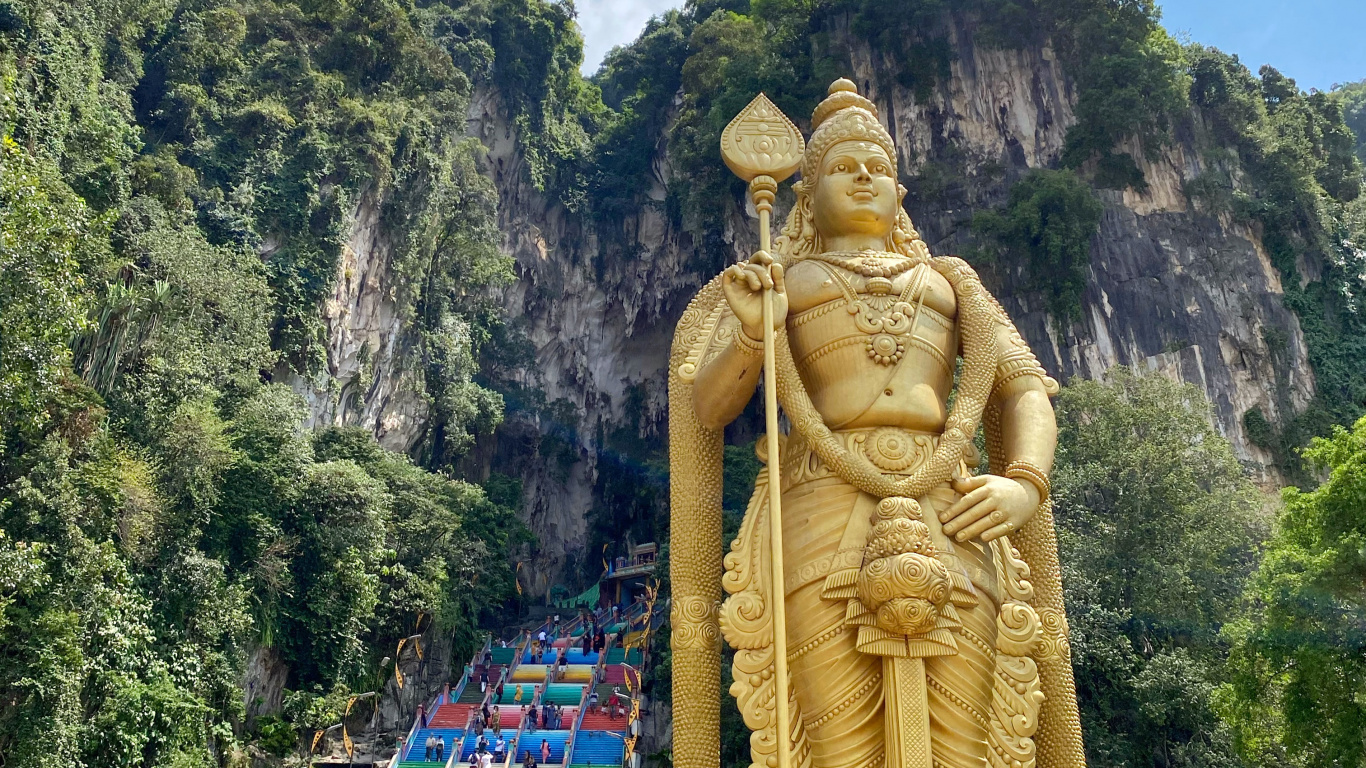Batu Caves, Sculpture, Landmark, Tourism, Mythology. Wallpaper in 1366x768 Resolution