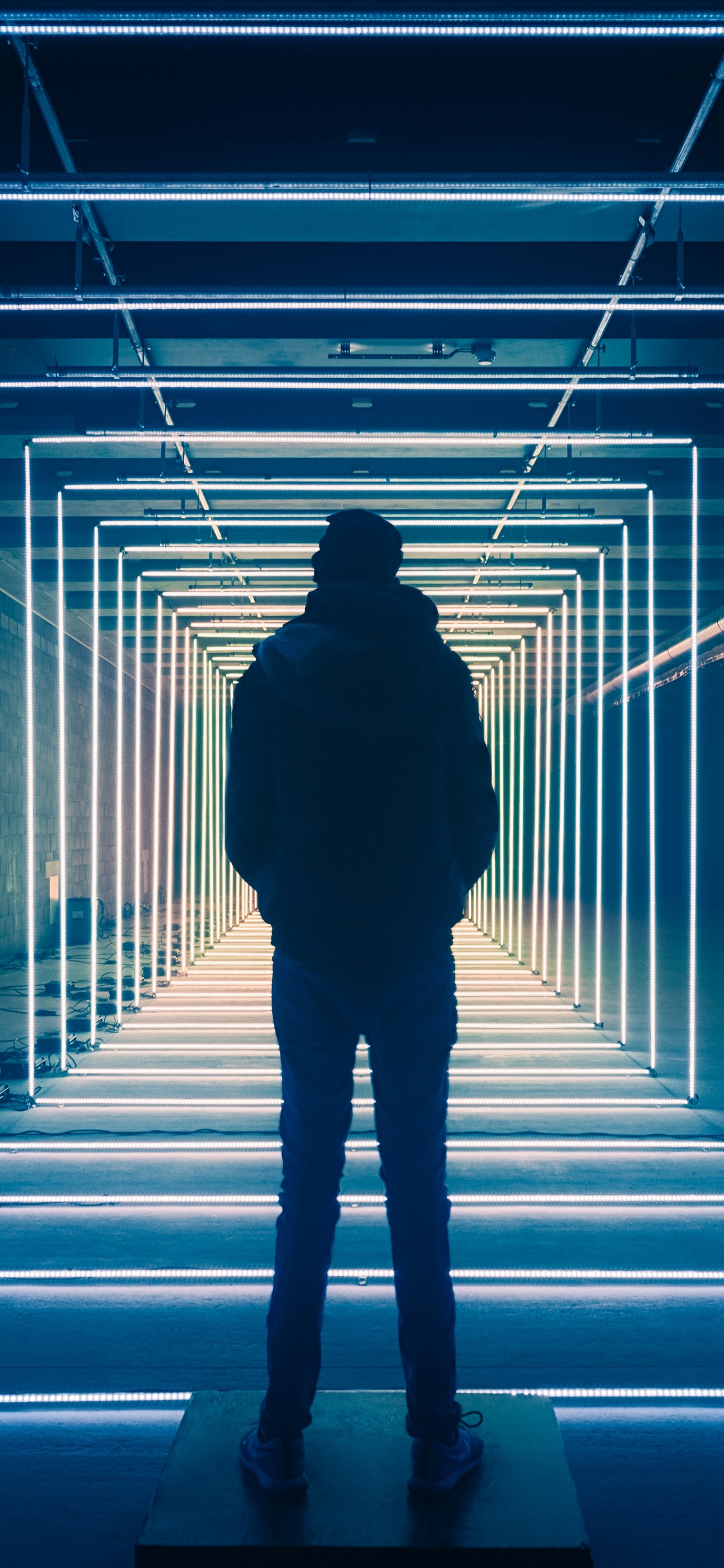 Light, Blue, Black, Darkness, Standing. Wallpaper in 1125x2436 Resolution