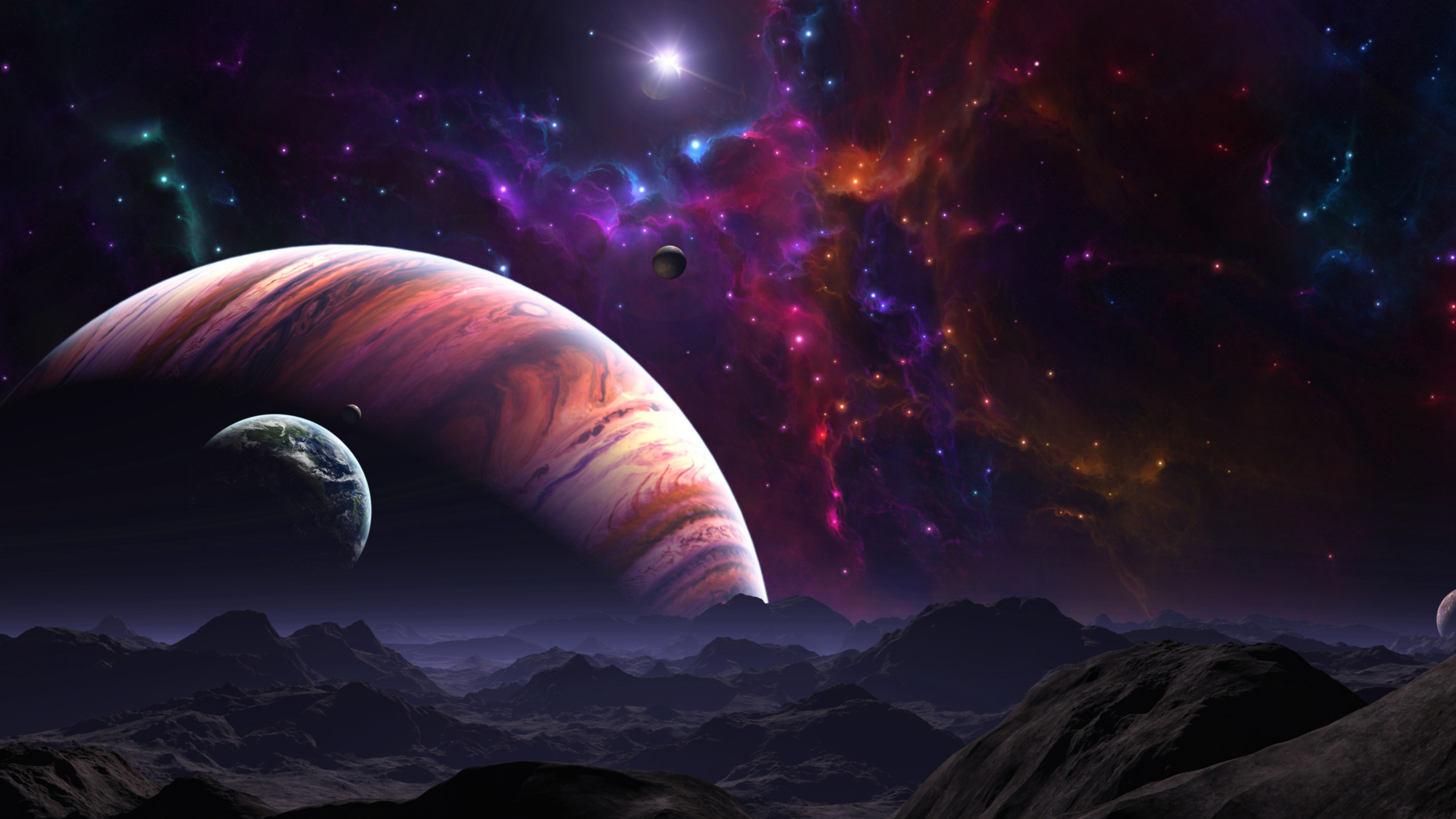 Weißer Und Brauner Planet Mit Lila Und Schwarzem Himmel. Wallpaper in 2560x1440 Resolution