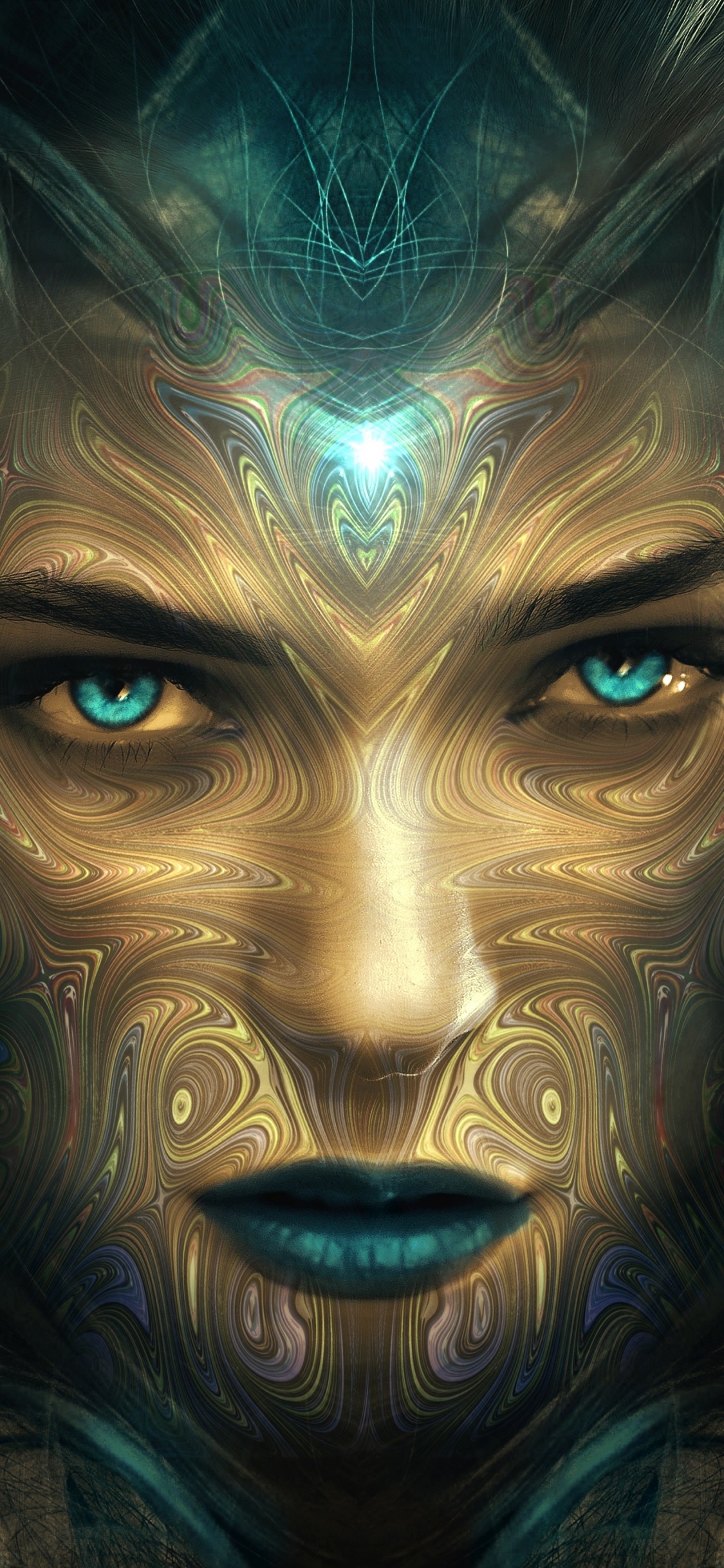 Blue and Black Human Face Painting. Wallpaper in 1125x2436 Resolution