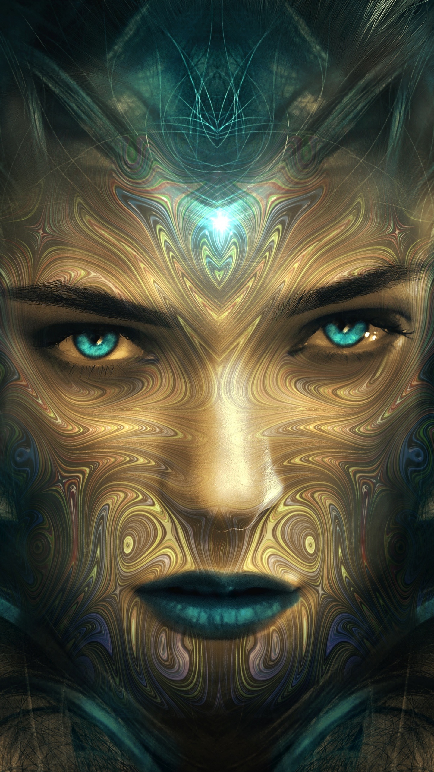 Blue and Black Human Face Painting. Wallpaper in 1440x2560 Resolution
